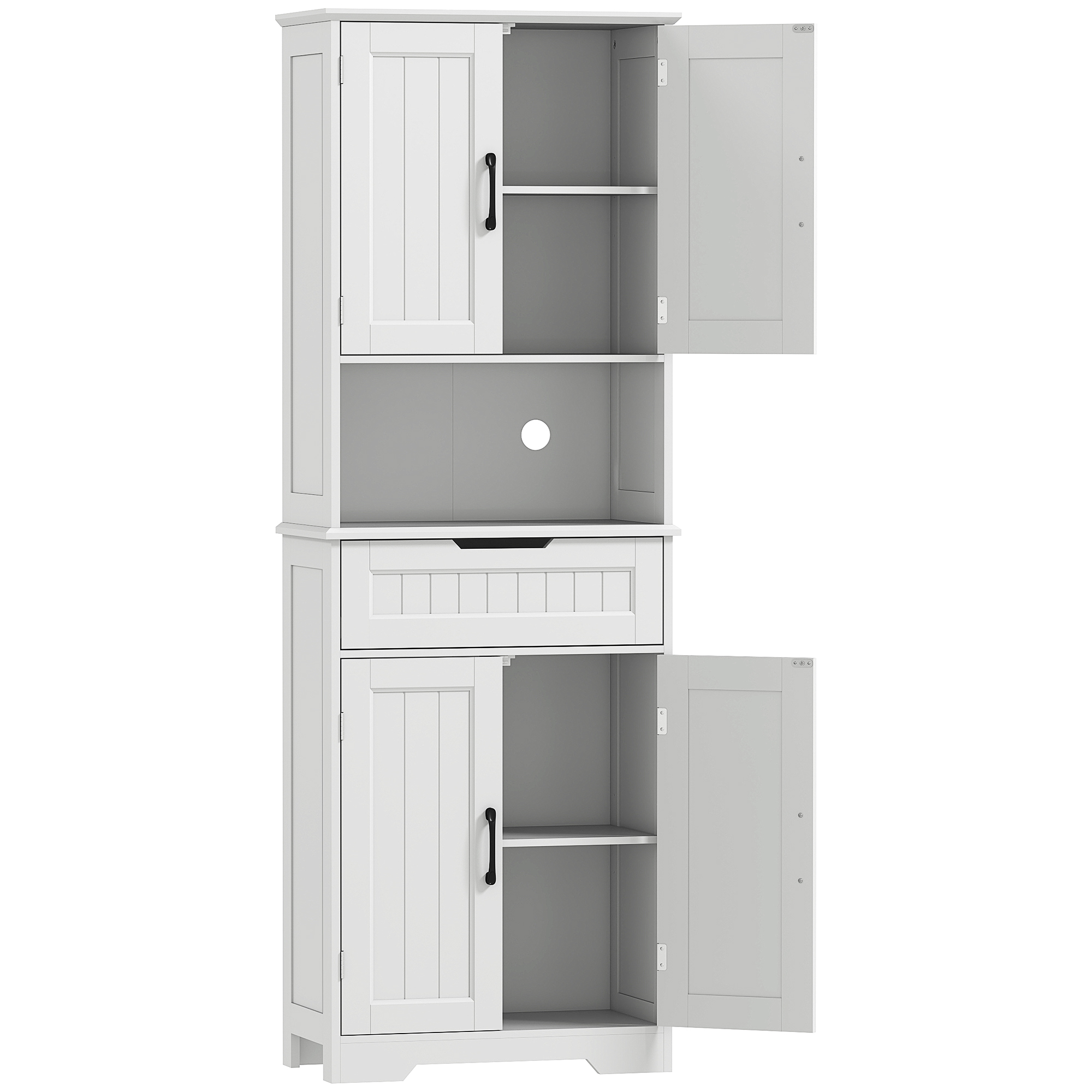 HOMCOM Credenza Cucina con 2 Armarios y Cajón, Encimera Central Abierta y Estantes Ajustables, Blanco