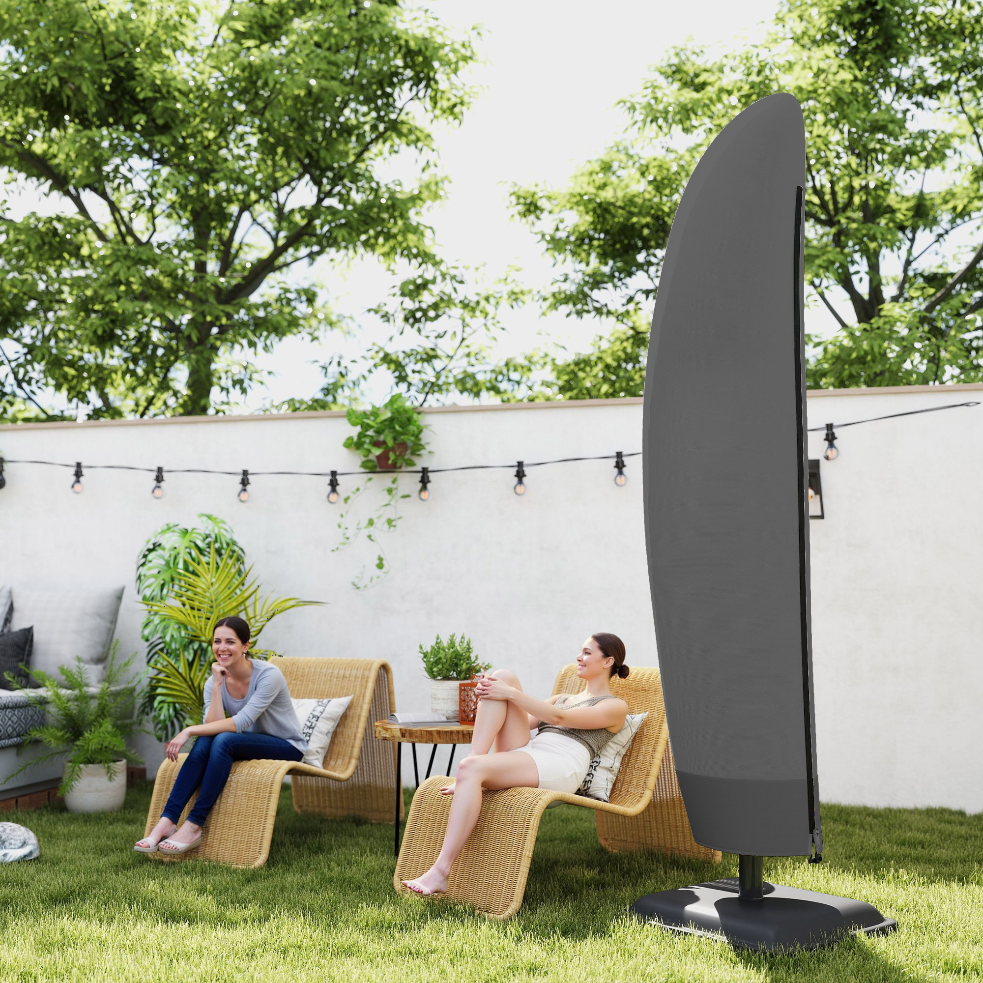 Outsunny Parasol Cover, 600D Oxford Cantilever Umbrella Cover Fit for 2-4m Parasol, Banana Umbrella Protector with Zipper for Outdoor Garden, Patio, Black 8