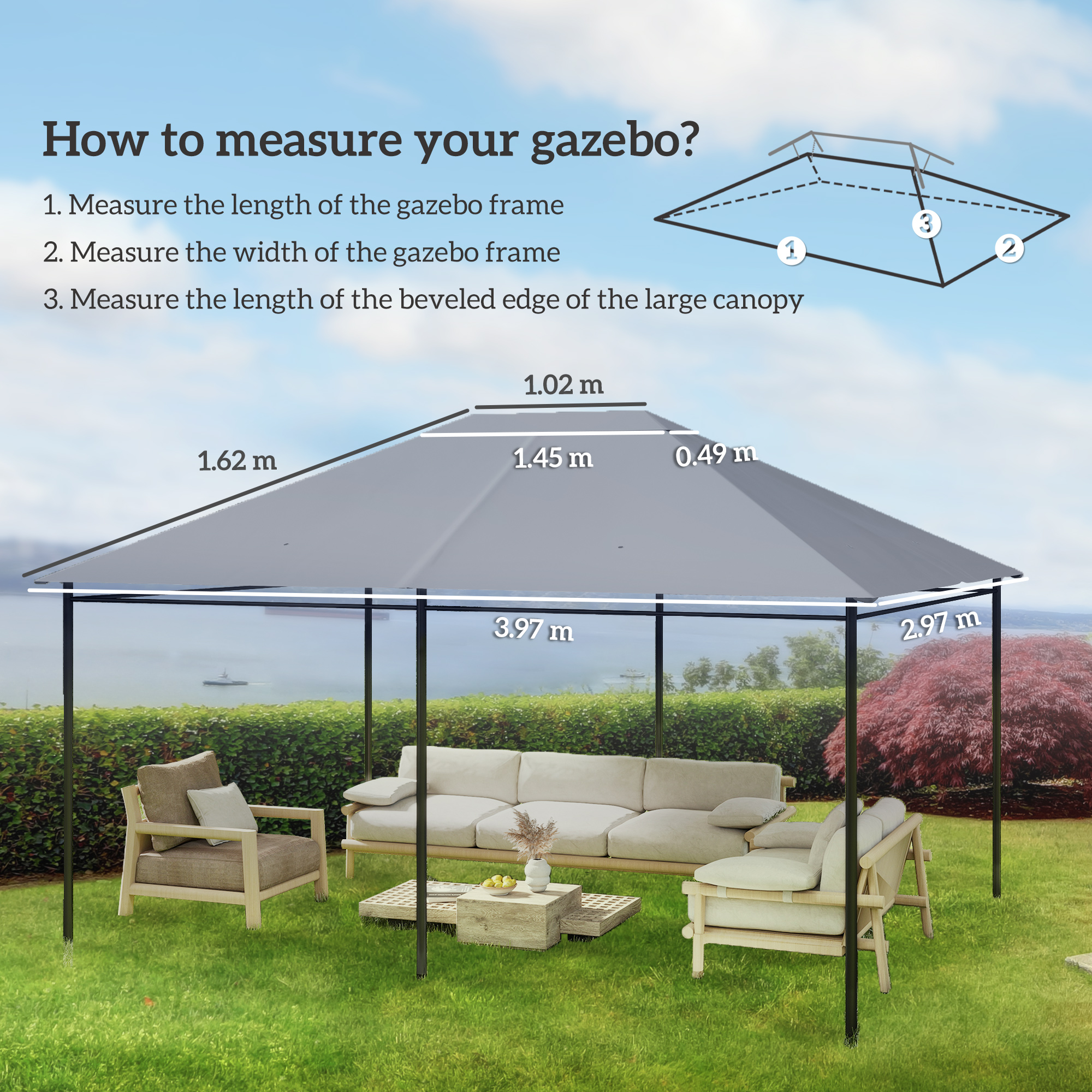 Outsunny 3 x 4m Gazebo Canopy Replacement Cover, Gazebo Roof Replacement (TOP COVER ONLY), Dark Grey 3