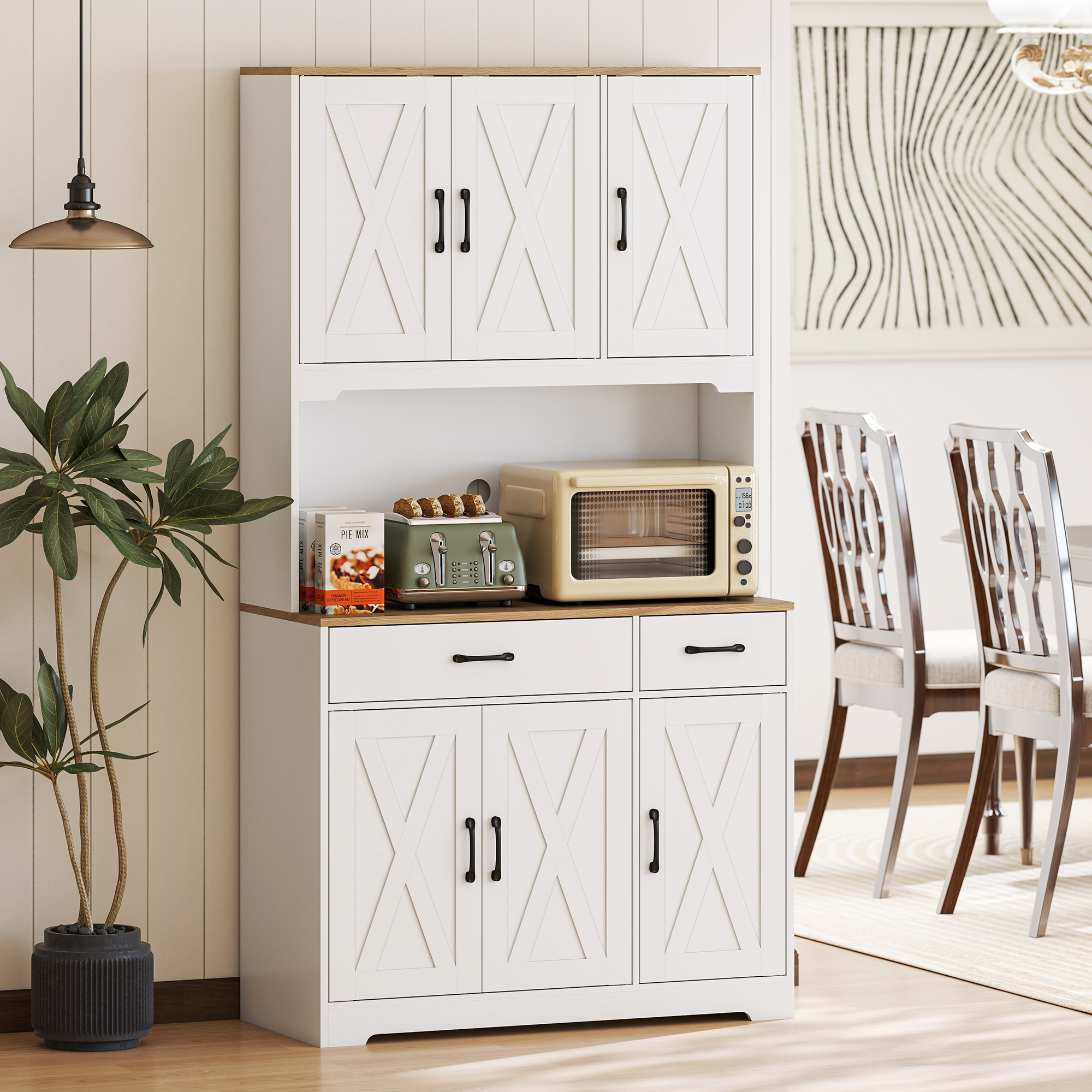 HOMCOM Küchenhochschrank, Küchenschrank, Vitrine, 6 Türen, 2 Schubladen, Ar günstig online kaufen