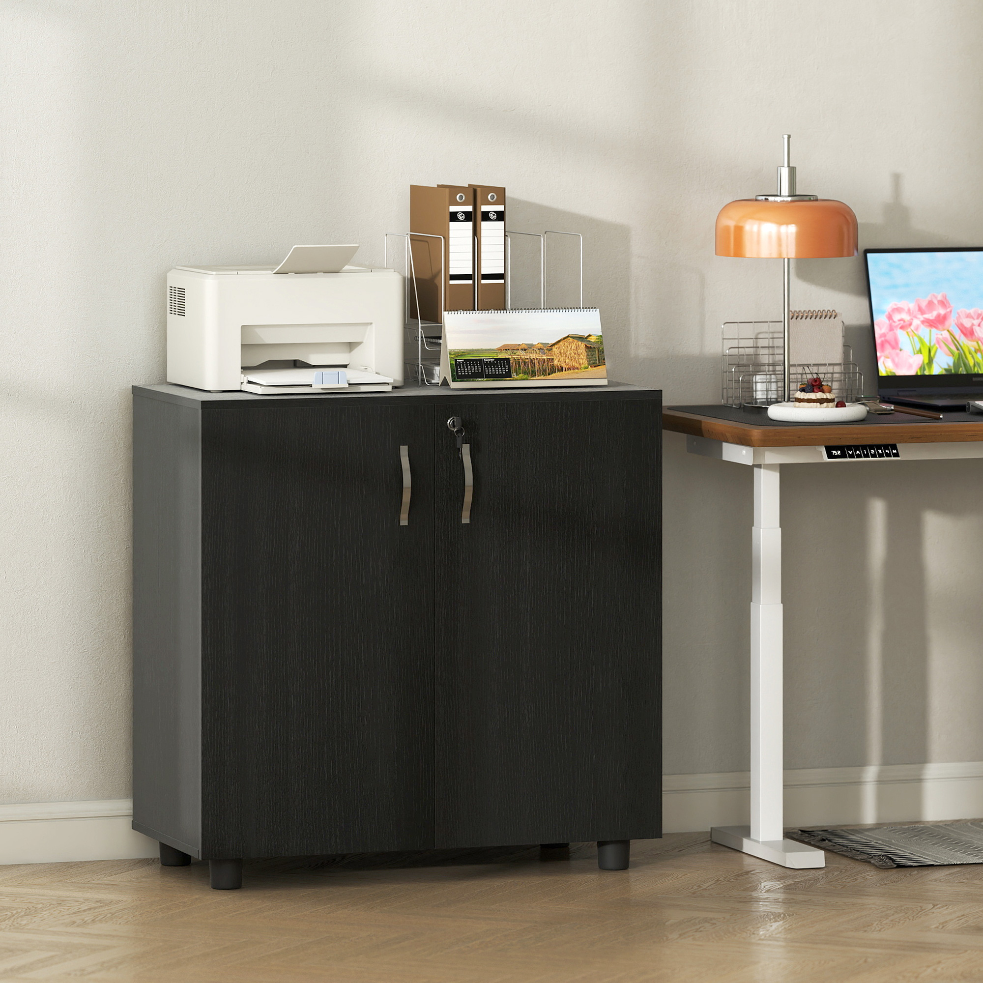 Vinsetto Two-Tier Locking Office Storage Cabinet Black 7
