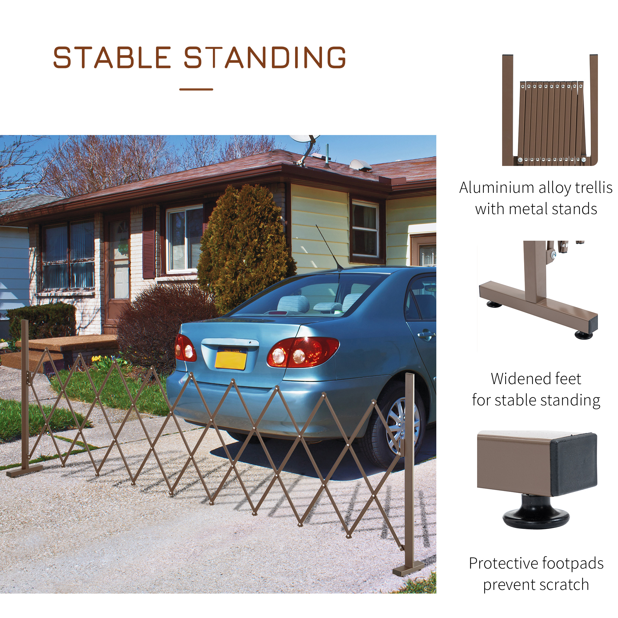 Outsunny Set of 2 Expanding Garden Fencc, Aluminium Freestanding Foldable Picket Fence, 300cmx103.5 cm, Dark Brown 6