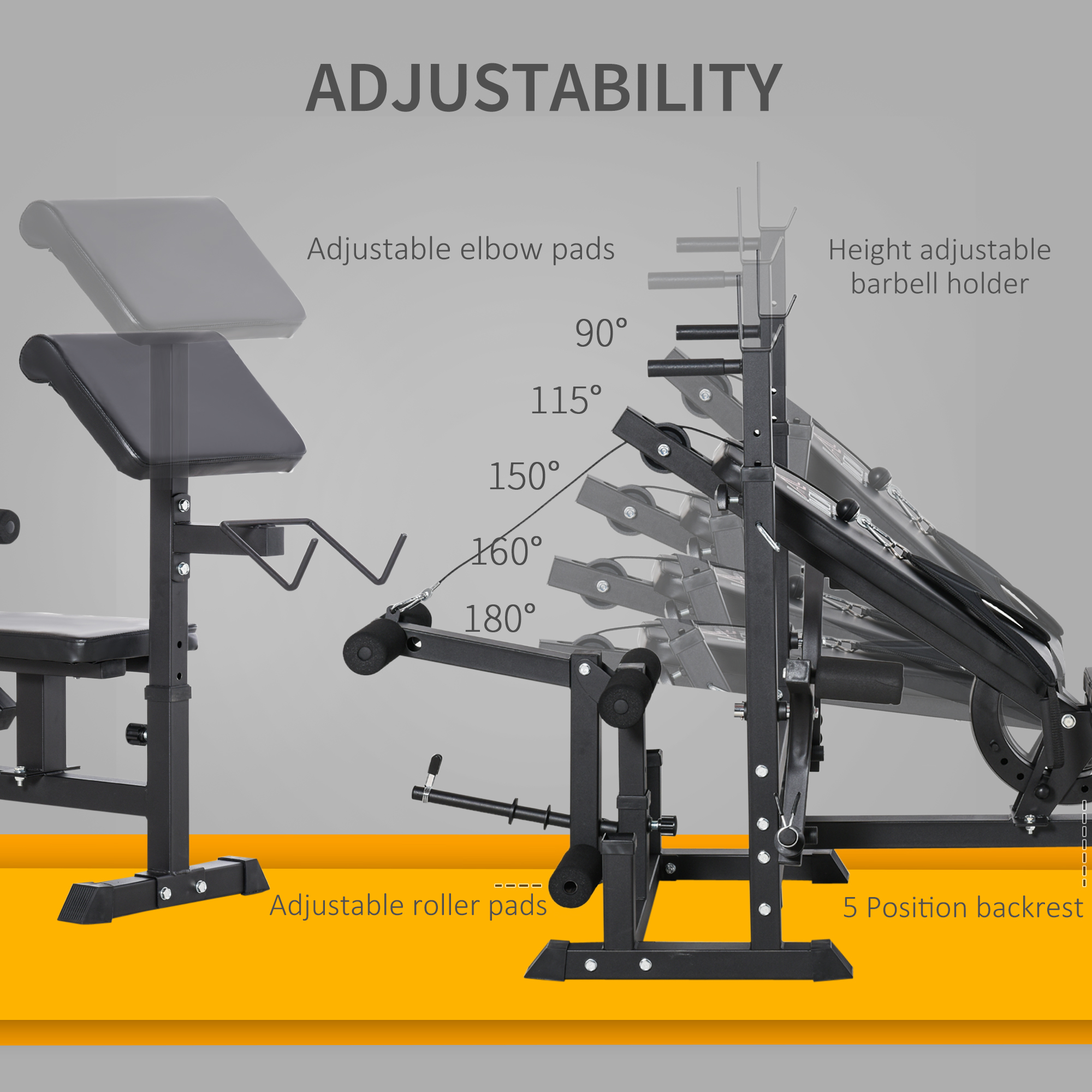 HOMCOM Weight Bench with Adjustable Barbell Rack, Leg Extension, Preacher Curl Pad and 20kg Barbell Set 4