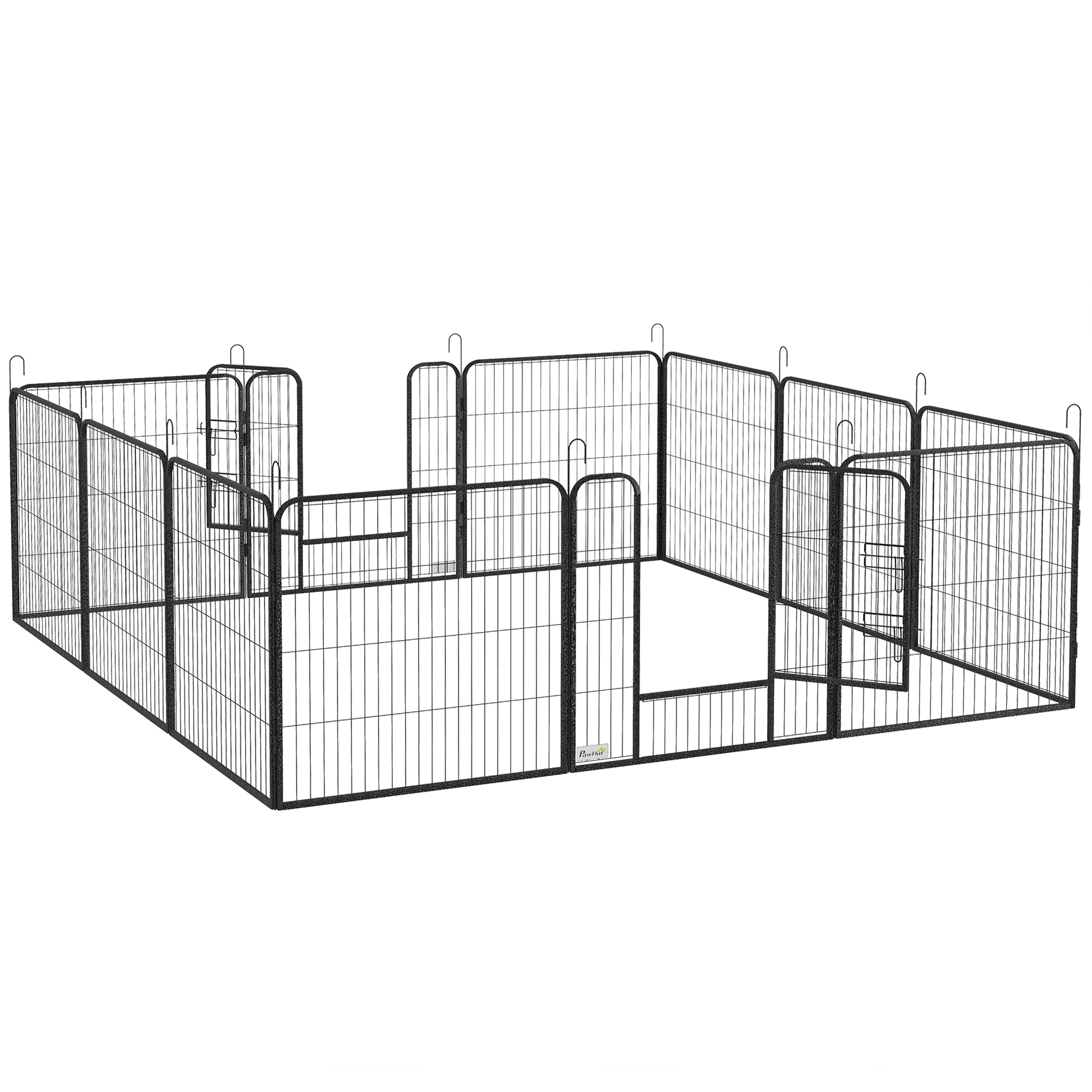PawHut Welpenauslauf 80 cm Hoch, 12-TLG Welpenlaufstall mit 2 Tür, DIY Hundelaufstall Freilaufgehege für mittelgroße Hunde, Kaninchen, Meerschweinchen, Stahl, Grau Aosom