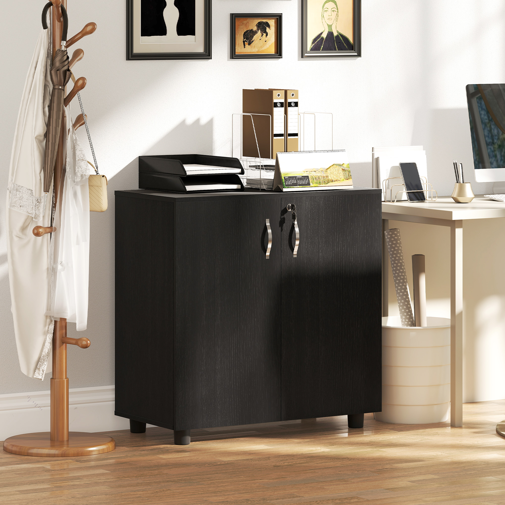 Vinsetto Two-Tier Locking Office Storage Cabinet Black 8