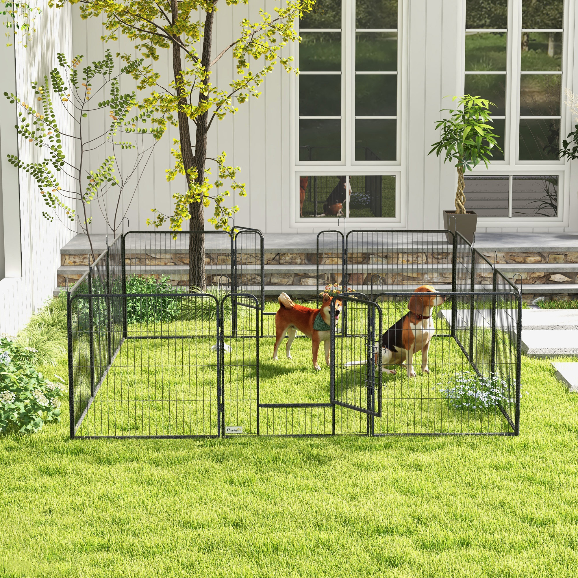 PawHut 12 Panels Heavy Duty Puppy Playpen, for Small Dogs, Indoor and Outdoor Use Silver 8