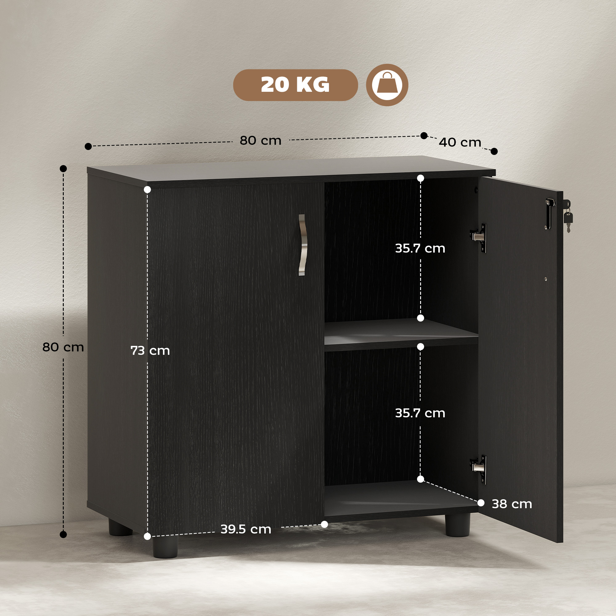 Vinsetto Two-Tier Locking Office Storage Cabinet Black 3