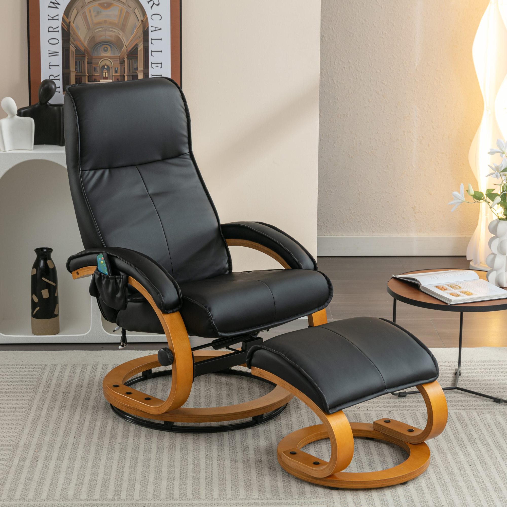 Massagesessel mit PU-Leder, 5-Punkt-Massagegerät und Bugholzsockel, für Woh günstig online kaufen
