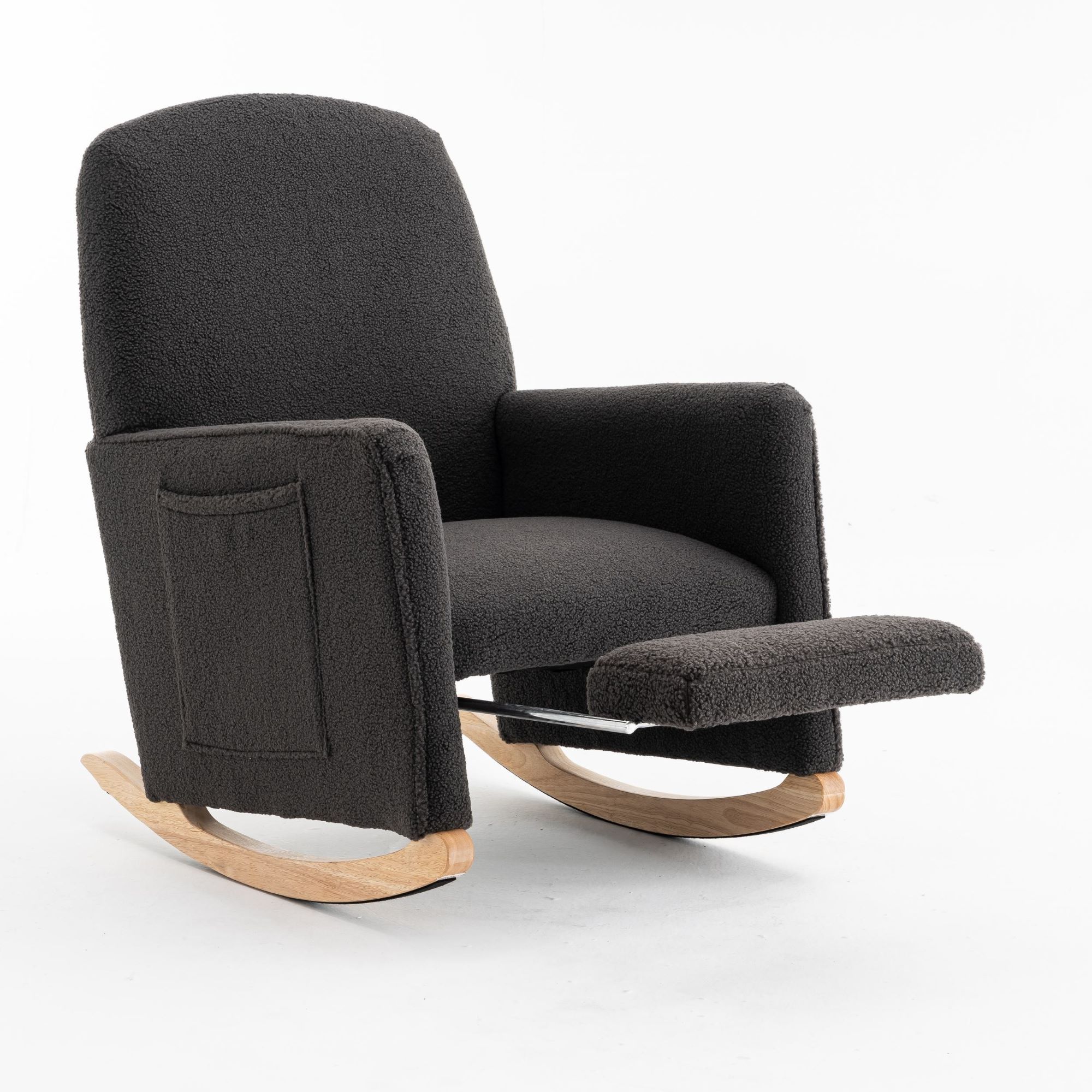 Schaukelstuhl mit Hocker, Relaxsessel mit hoher Rückenlehne, Teddy-Stoff, 6 günstig online kaufen