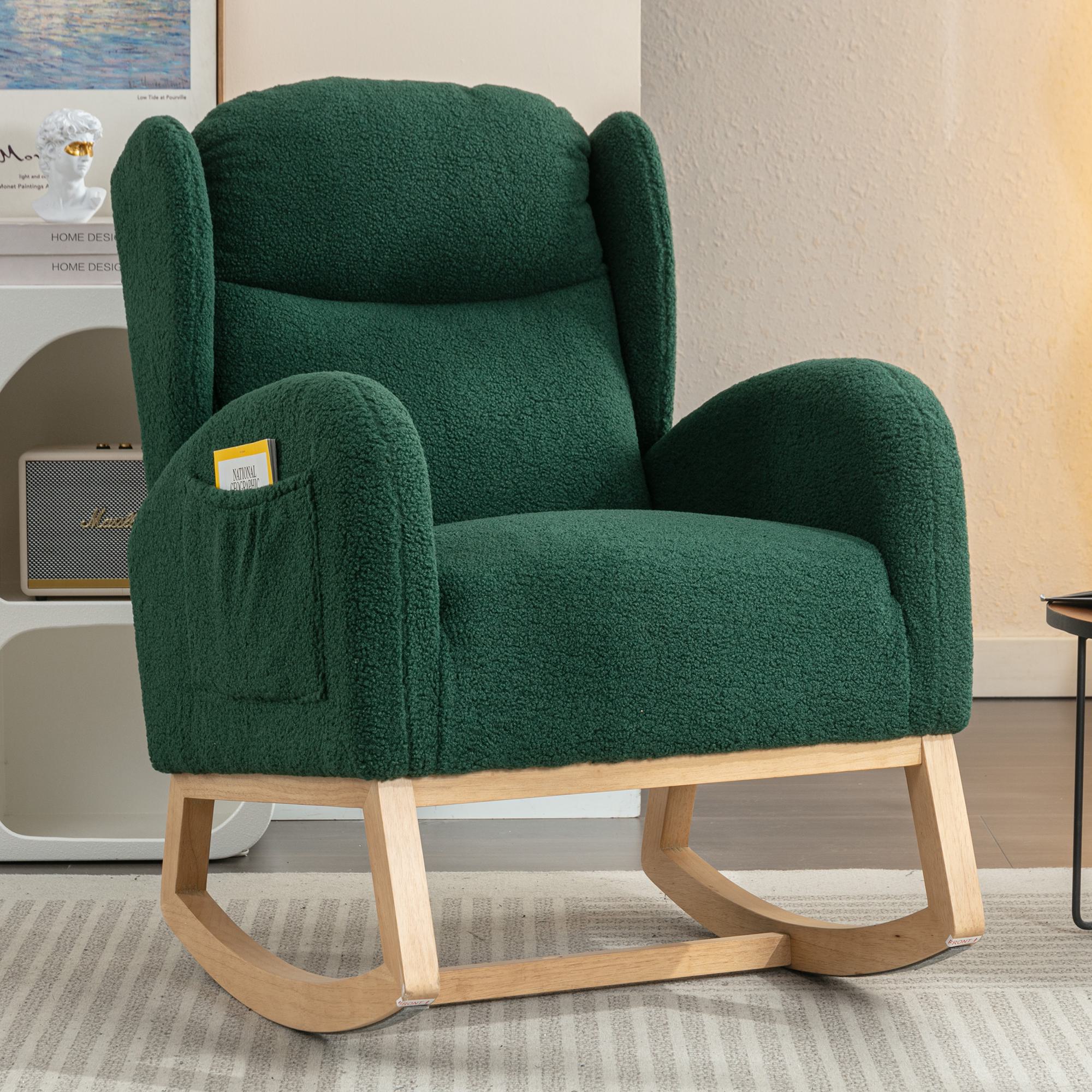 Moderner Schaukelstuhl mit Teddy-Stoffbezug, Ohrensessel mit ergonomischem günstig online kaufen
