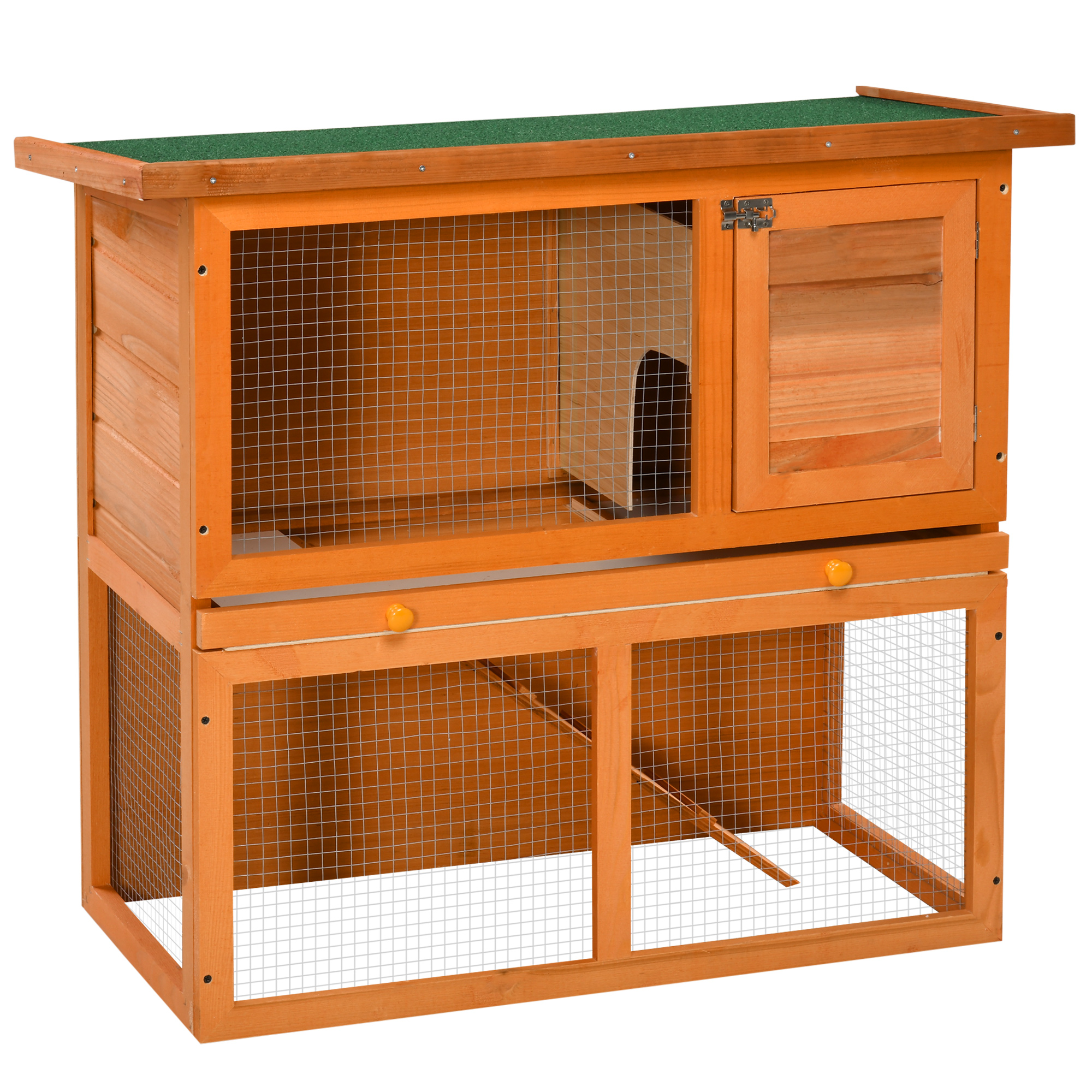 PawHut Zwergkaninchenstall doppelstöckig 90 x 45 x 80 cm mit Rampe aus Holz günstig online kaufen