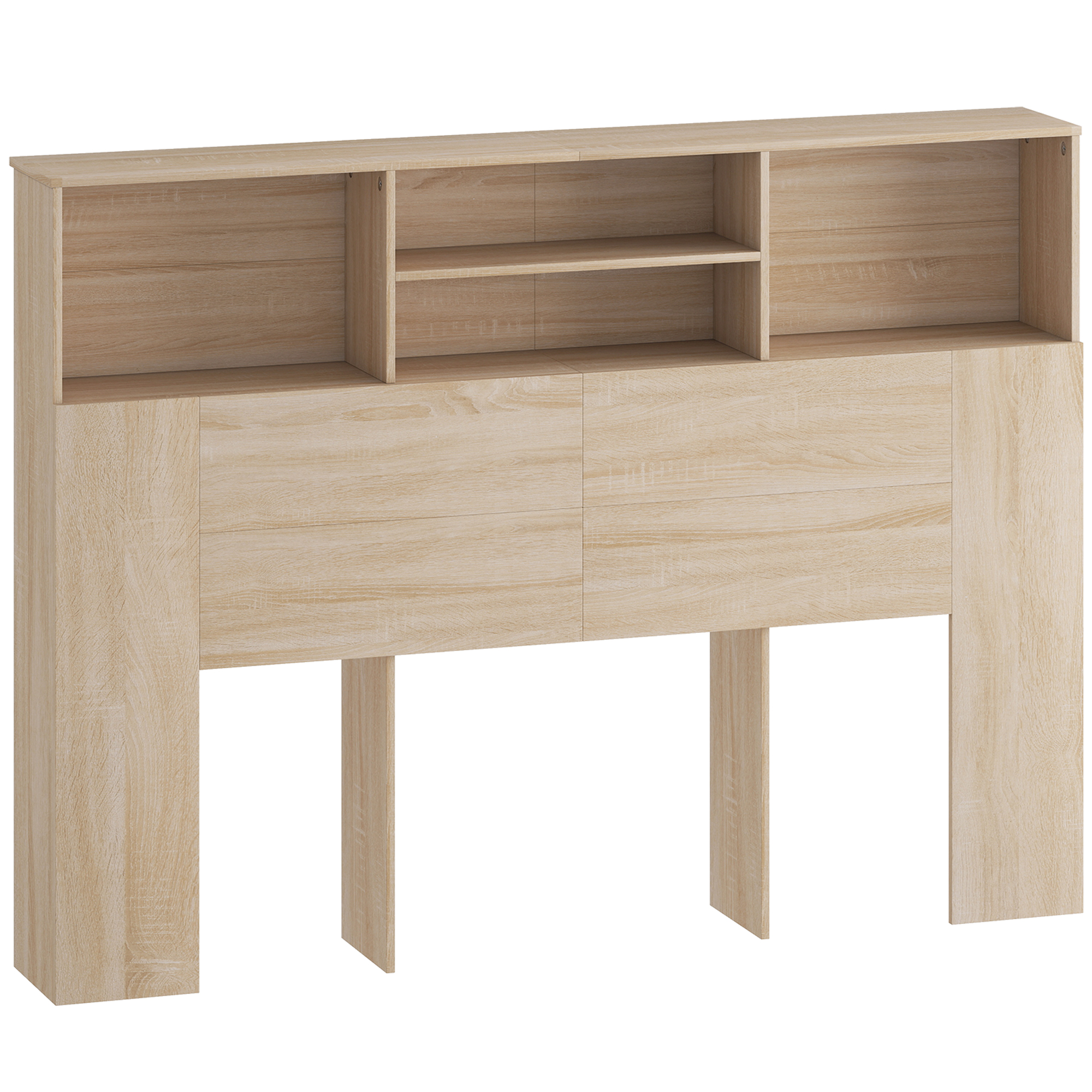 HOMCOM Cabecera de Cama Independiente con Almacenamiento, accesorio para cama 4 compartimentos abiertos, 140 x 19 x 103,5 cm, efecto madera natural