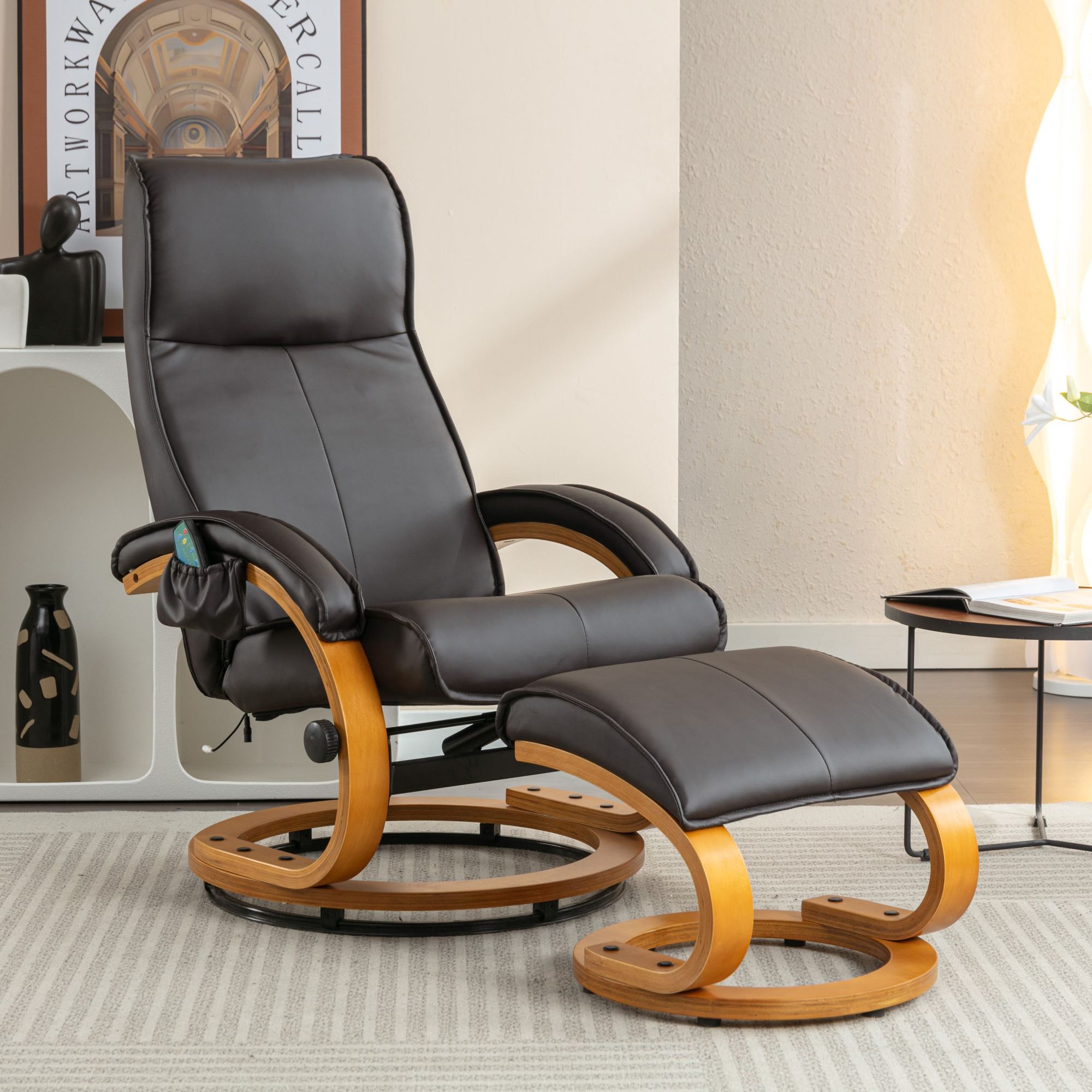 Massagesessel mit PU-Leder, 5-Punkt-Massagegerät und Bugholzsockel, für Woh günstig online kaufen