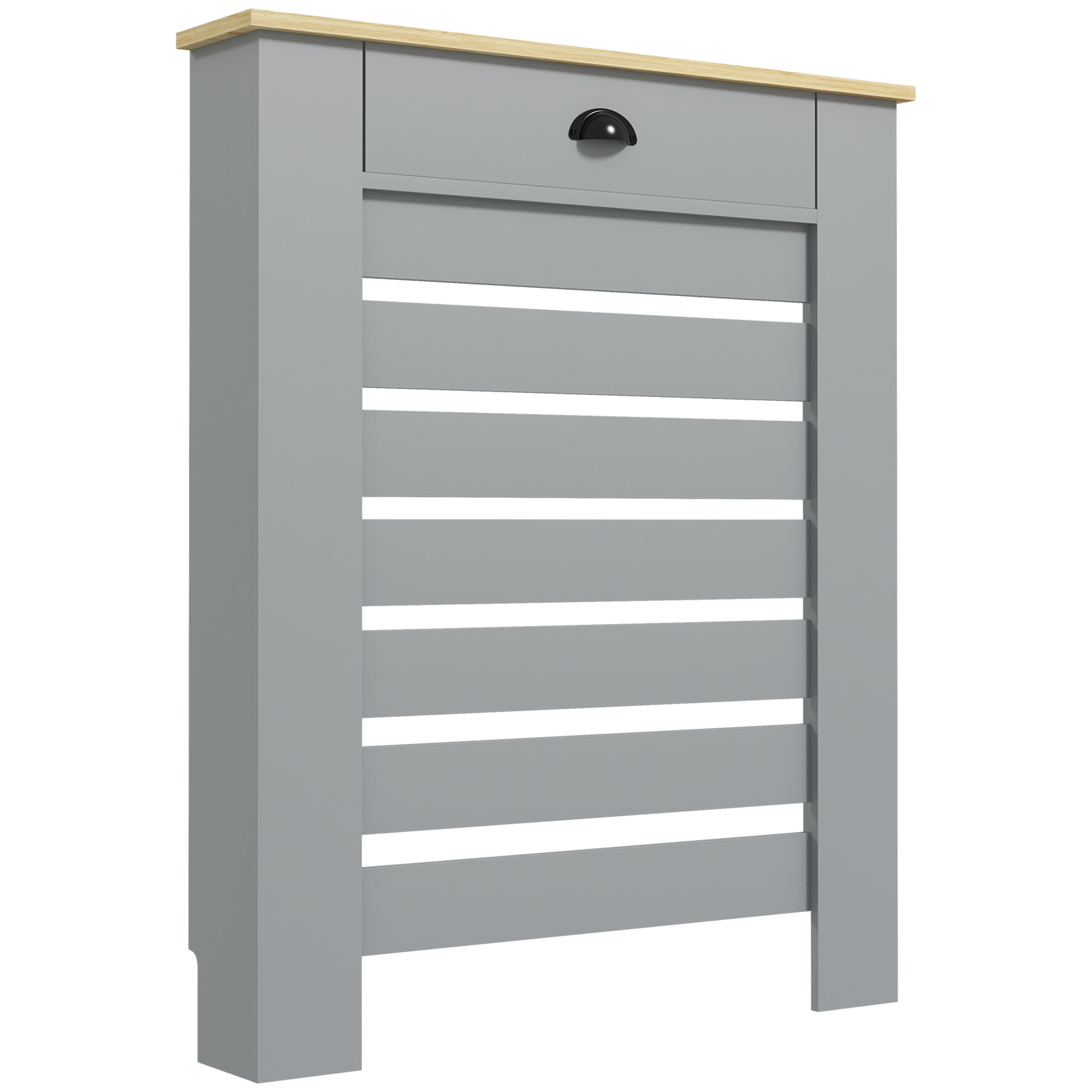 HOMCOM Cubre Radiador en MDF de Lamas, Cubre Calefactor de Rejilla con Cajón, 78x19x95.5 cm, Gris