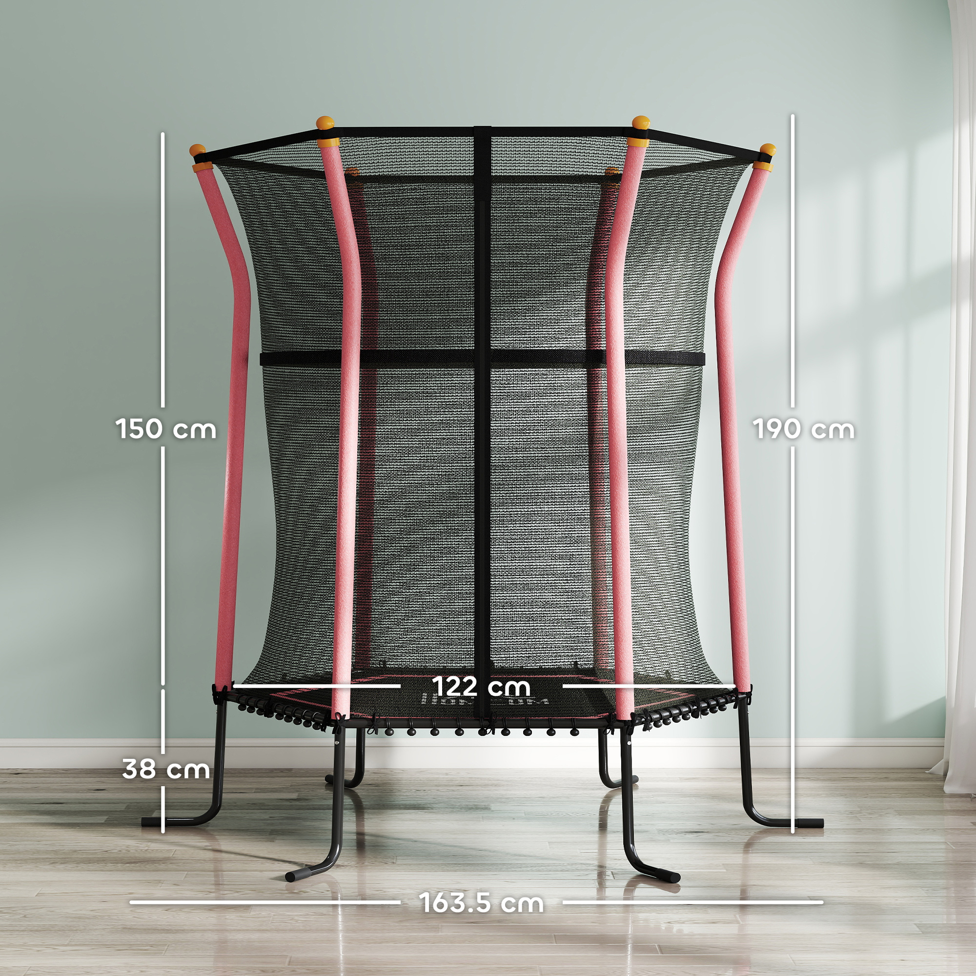 HOMCOM Kids Trampoline Mini Bouncer with Enclosure Safety Net For Ages 3-10 Years Pink 3