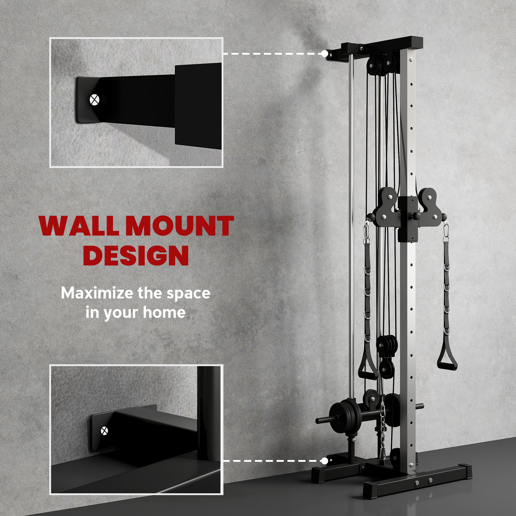SPORTNOW Wall Mount Cable Machine, 15 Positions Adjustable Cable Crossover Machine Dual Pulley System for Home Gym 5