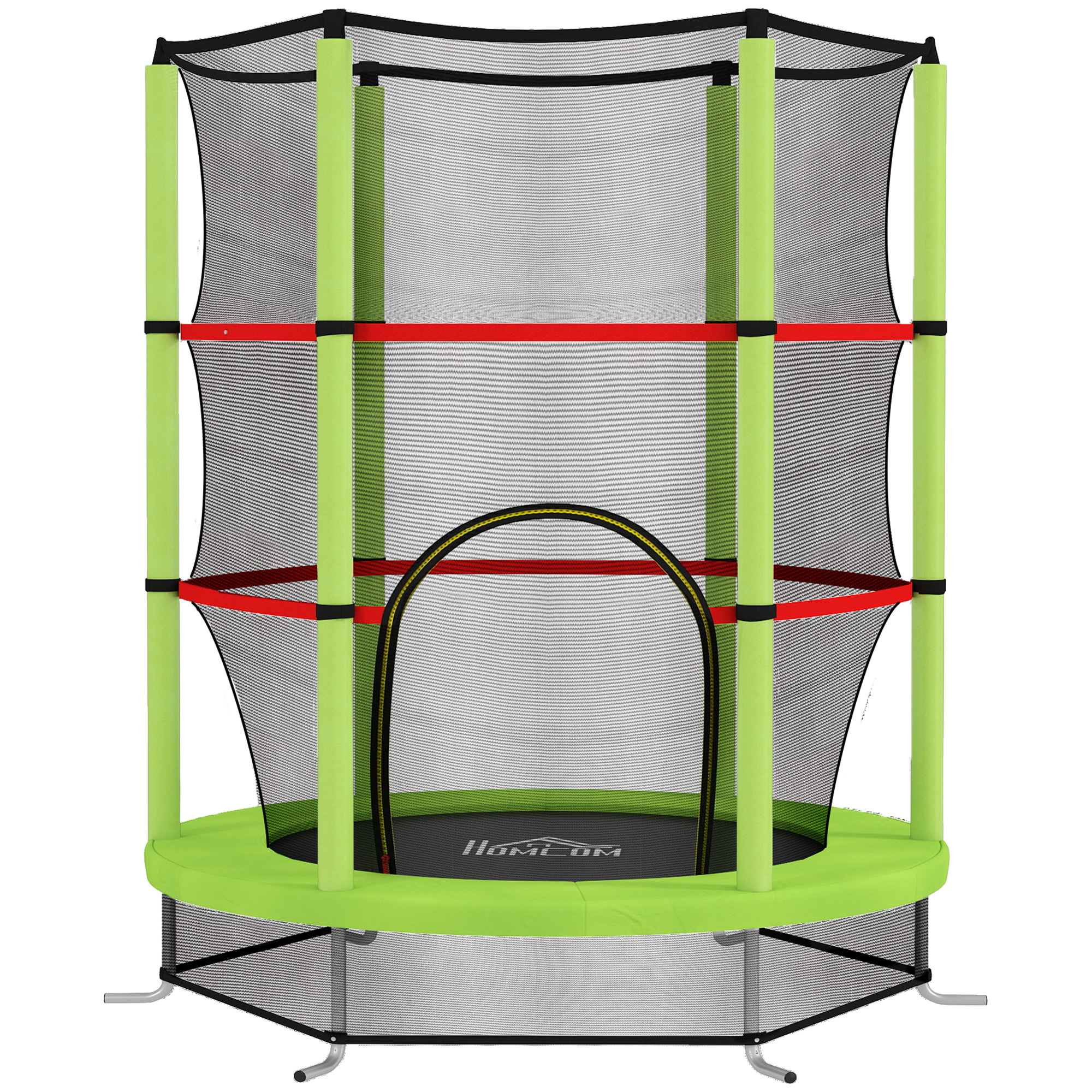 HOMCOM Saltea Elastică pentru Copii 3-6 Ani cu Plasă de Protecție, 6 Stâlpi și 3 Intrări, Ø140x190 cm, Verde | Aosom Romania