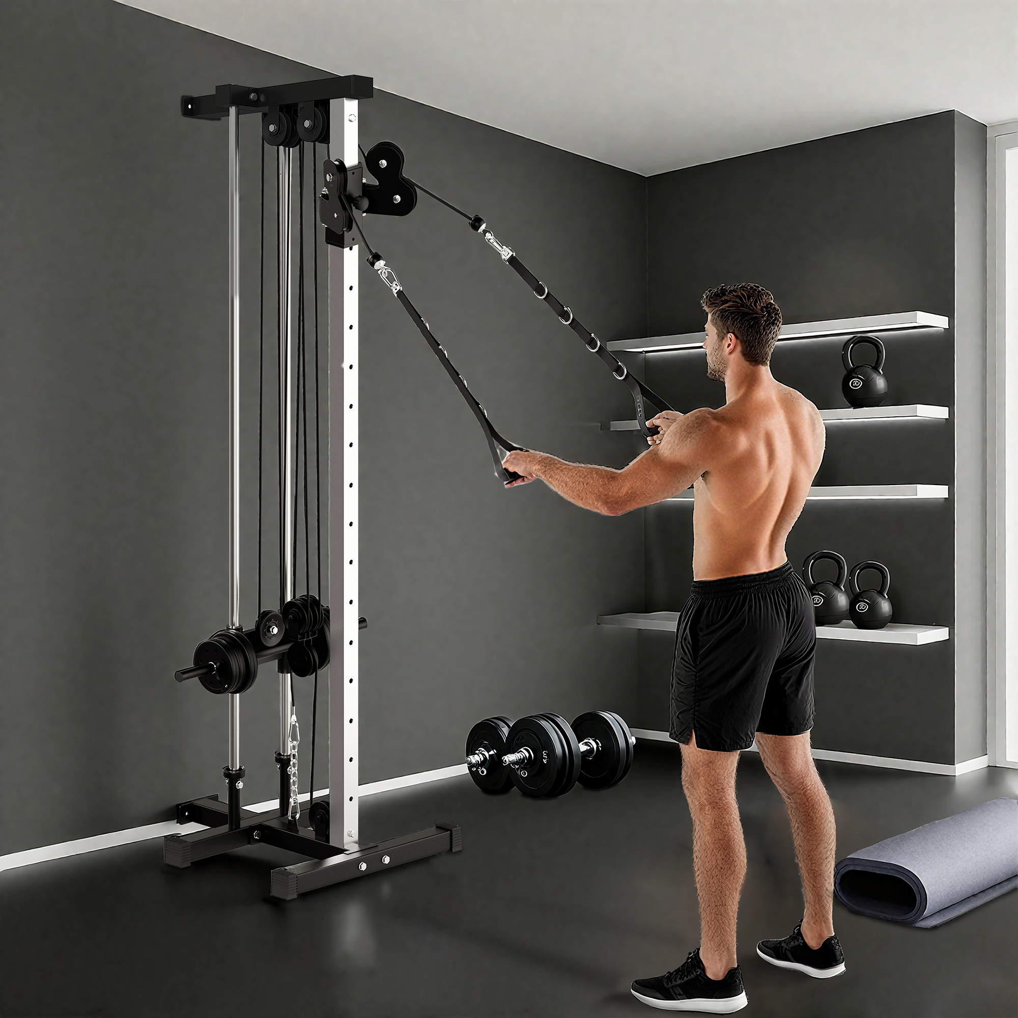 SPORTNOW Wall Mount Cable Machine, 15 Positions Adjustable Cable Crossover Machine Dual Pulley System for Home Gym 8