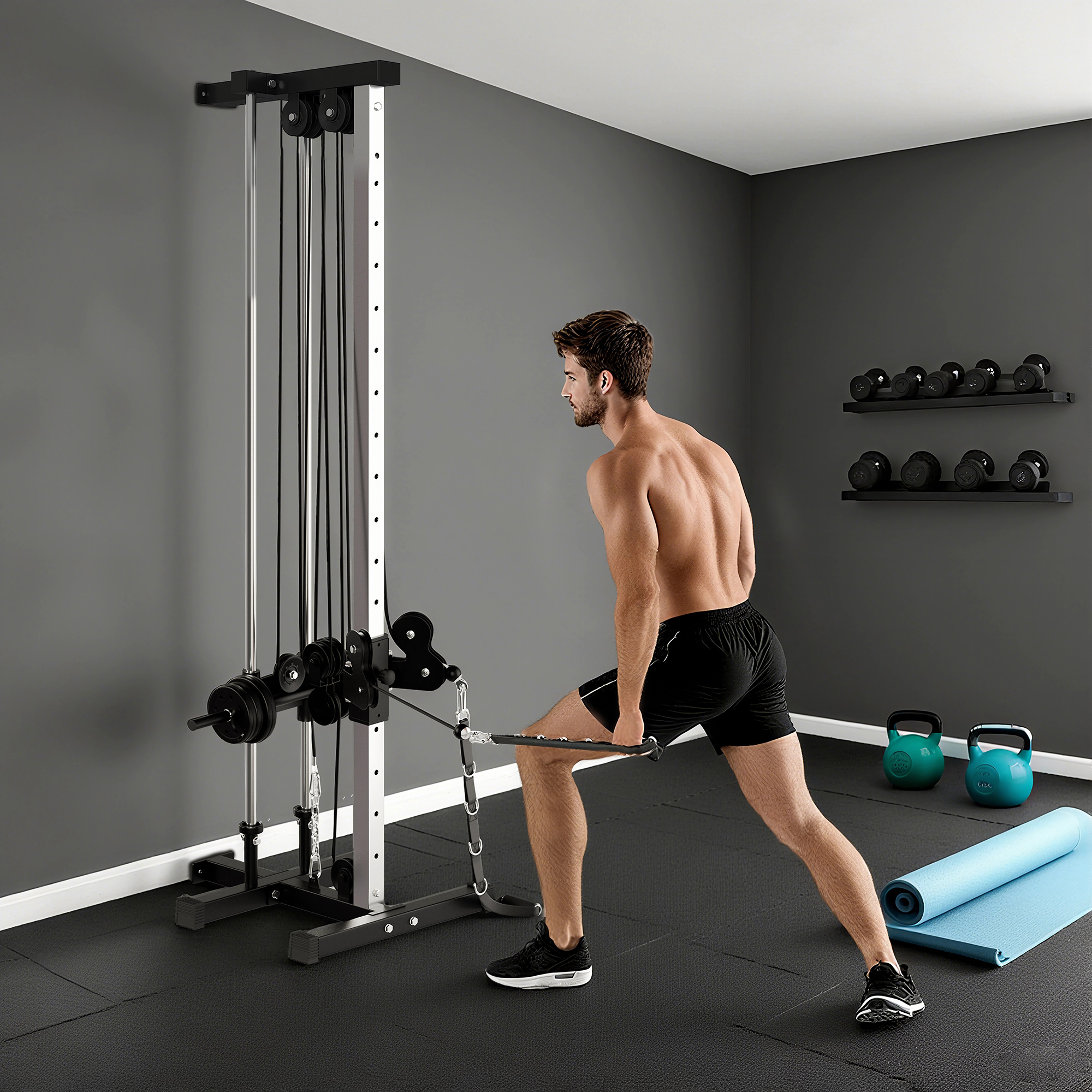 SPORTNOW Wall Mount Cable Machine, 15 Positions Adjustable Cable Crossover Machine Dual Pulley System for Home Gym 2