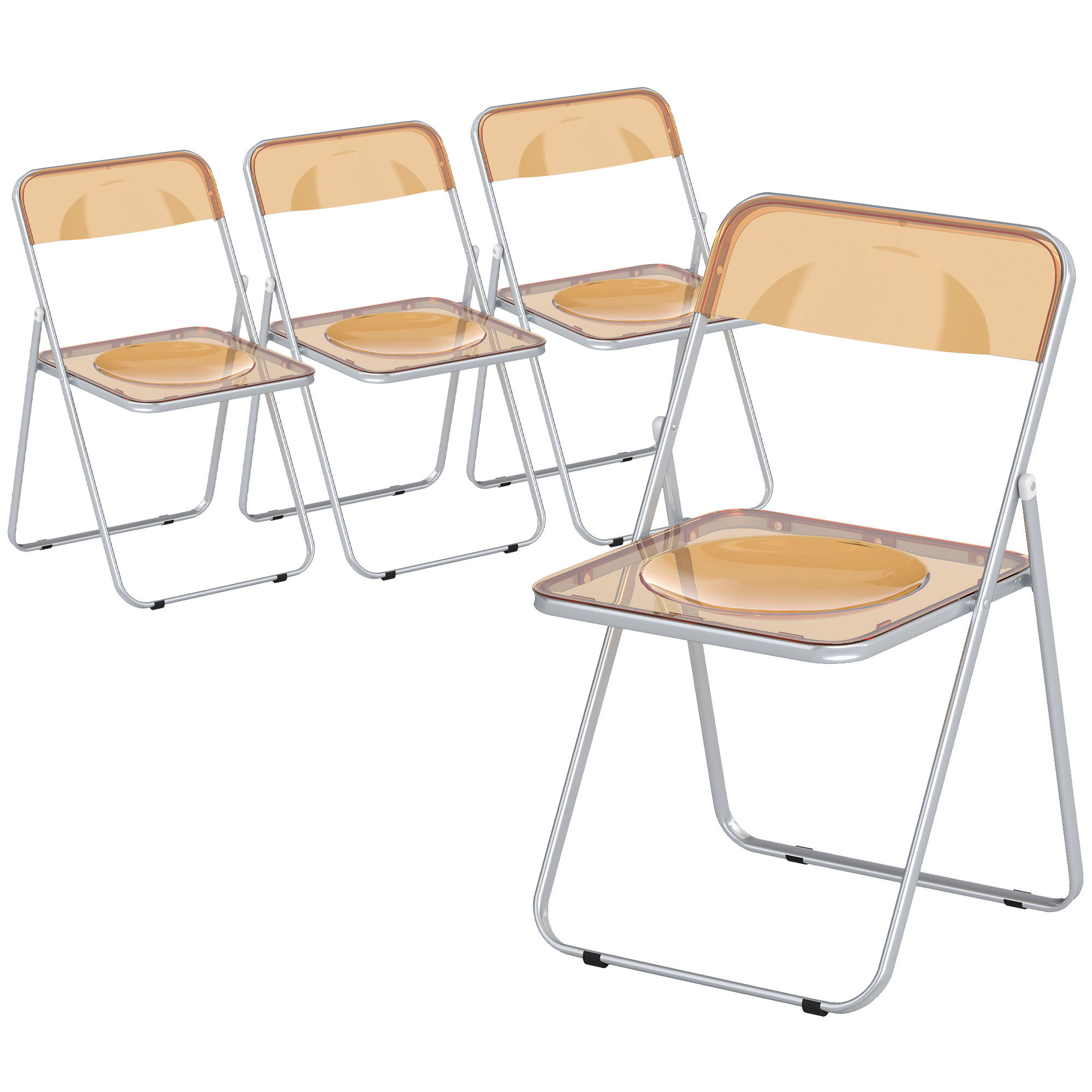 HOMCOM Set de 4 Scaune Pliabile din Acril, Scaune Pliabile Economisitoare de Spațiu din Oțel, Scaun Pliabil pentru Interior pentru Casă, Birou, Petreceri și Evenimente, 47x48x75 cm, Portocaliu | Aosom Romania