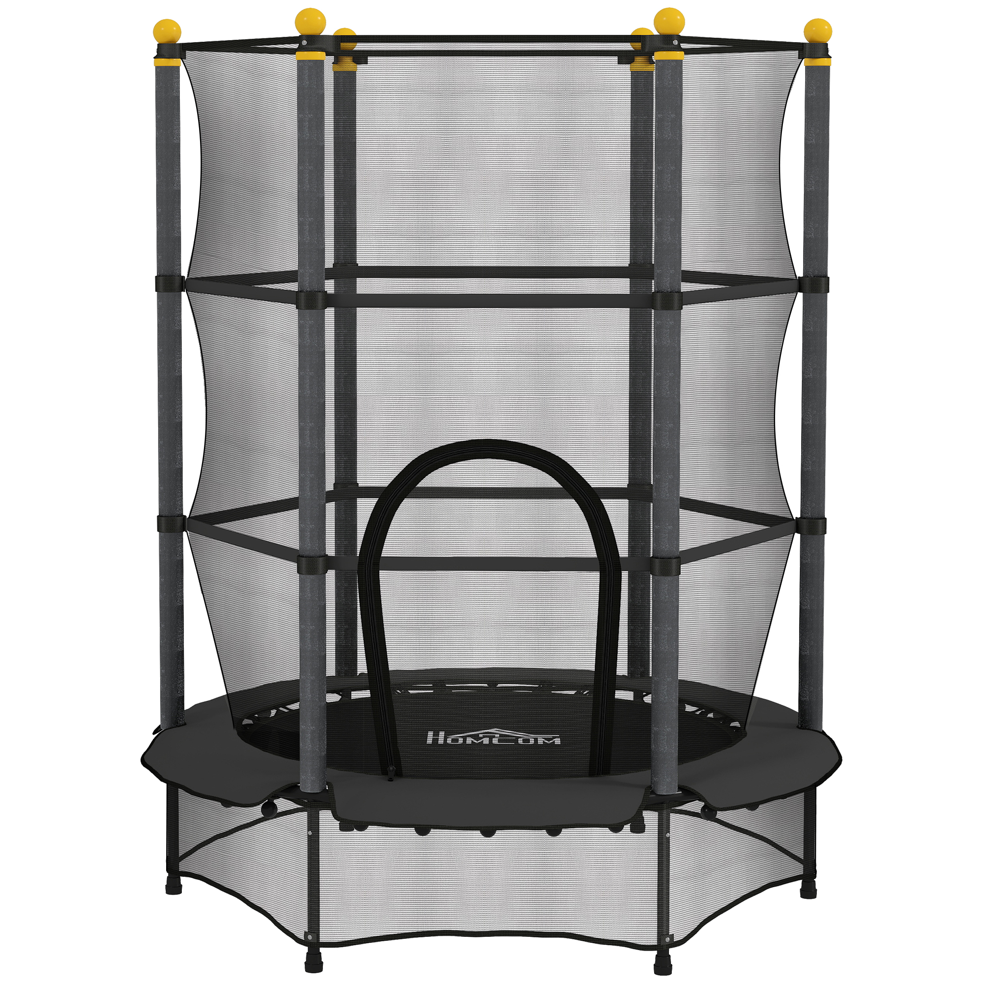 HOMCOM Trambulină Elastică pentru Copii 3-10 Ani cu Plasă de Siguranță și Țevi Capitonate, Ø140 x 190 cm, Negru | Aosom Romania