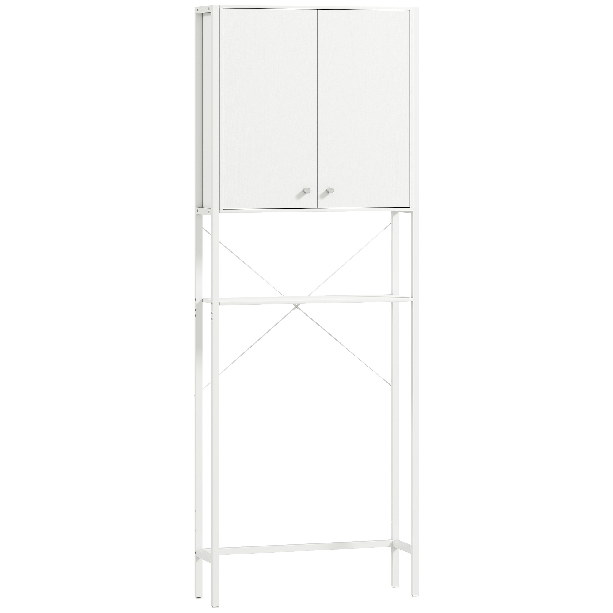 Mobilier HOMCOM pentru Baie Deasupra WC-ului cu Dulap și Raft Deschis, Mobilier Salvaspazio cu Picioare din Metal pentru Baie și Spălătorie, 64x20x180 cm, Alb | Aosom Romania