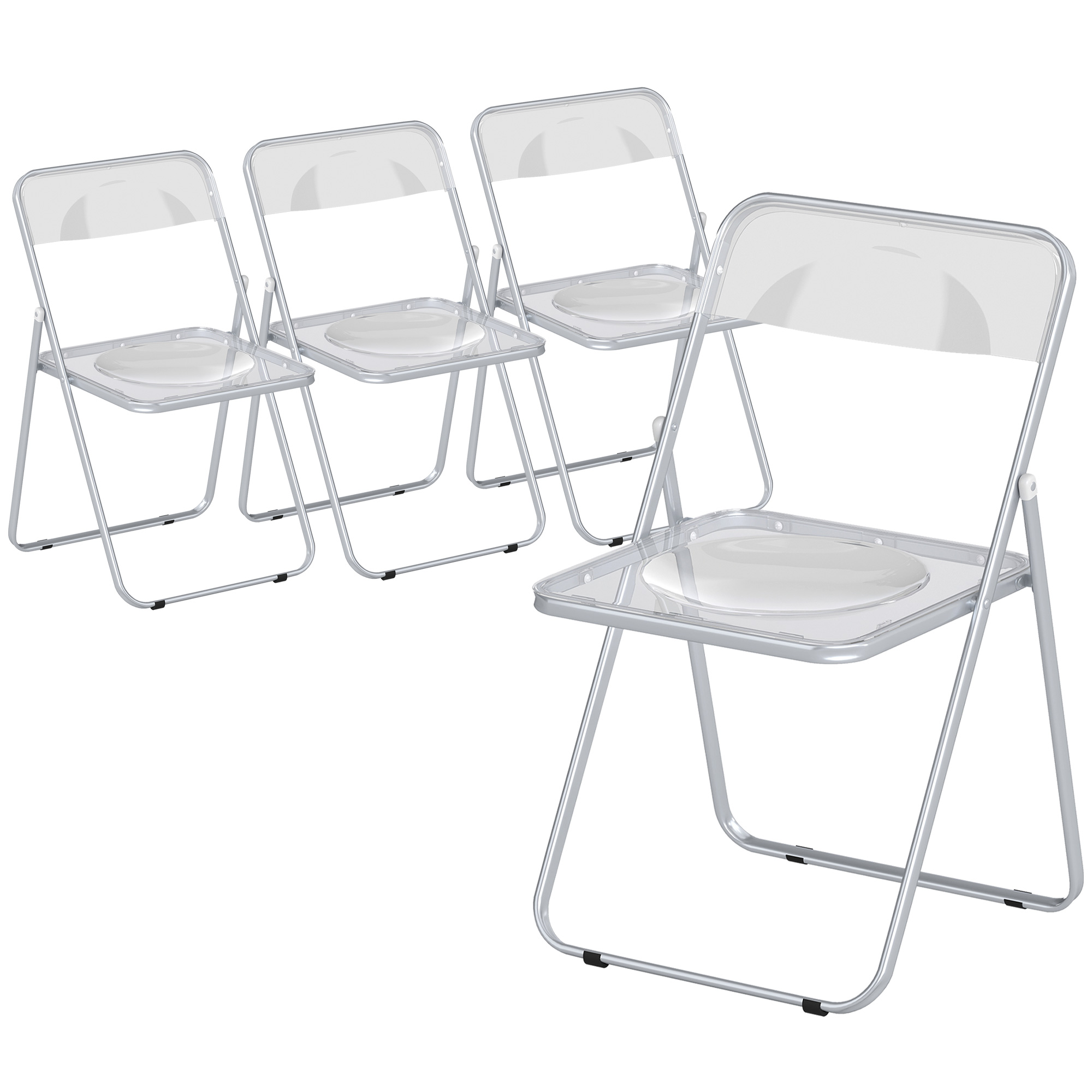 HOMCOM Set de 4 Scaune Pliabile din Acrilic, Scaune Pliabile Salvaspațiu din Oțel, Scaun Pliabil de Interior pentru Casă, Birou, Petrecere și Evenimente, 47x48x75 cm, Transparent | Aosom Romania