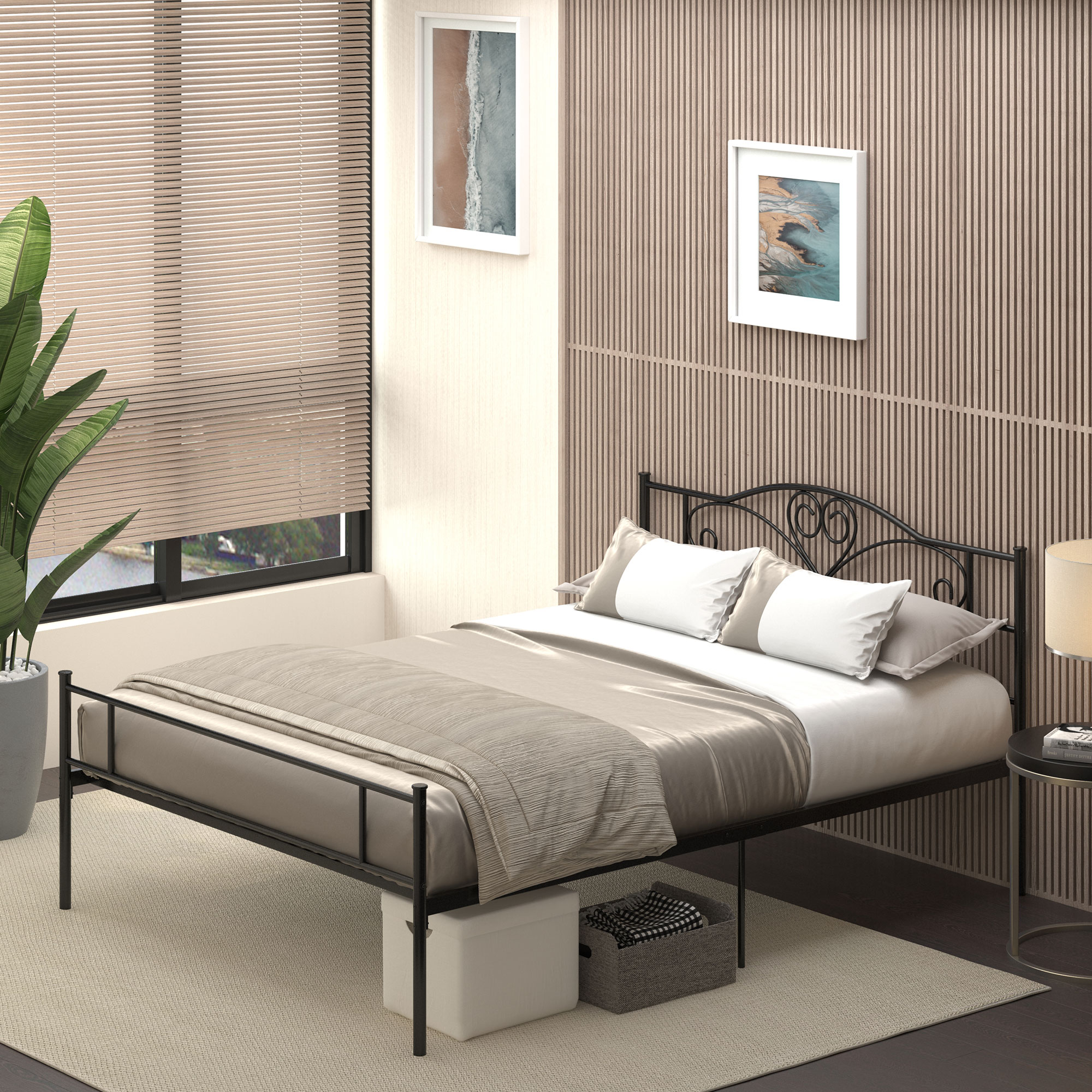 HOMCOM Bett 140 x 200 cm Stahl mit Lattenrost Bettrahmen mit Unterbettaufbe günstig online kaufen