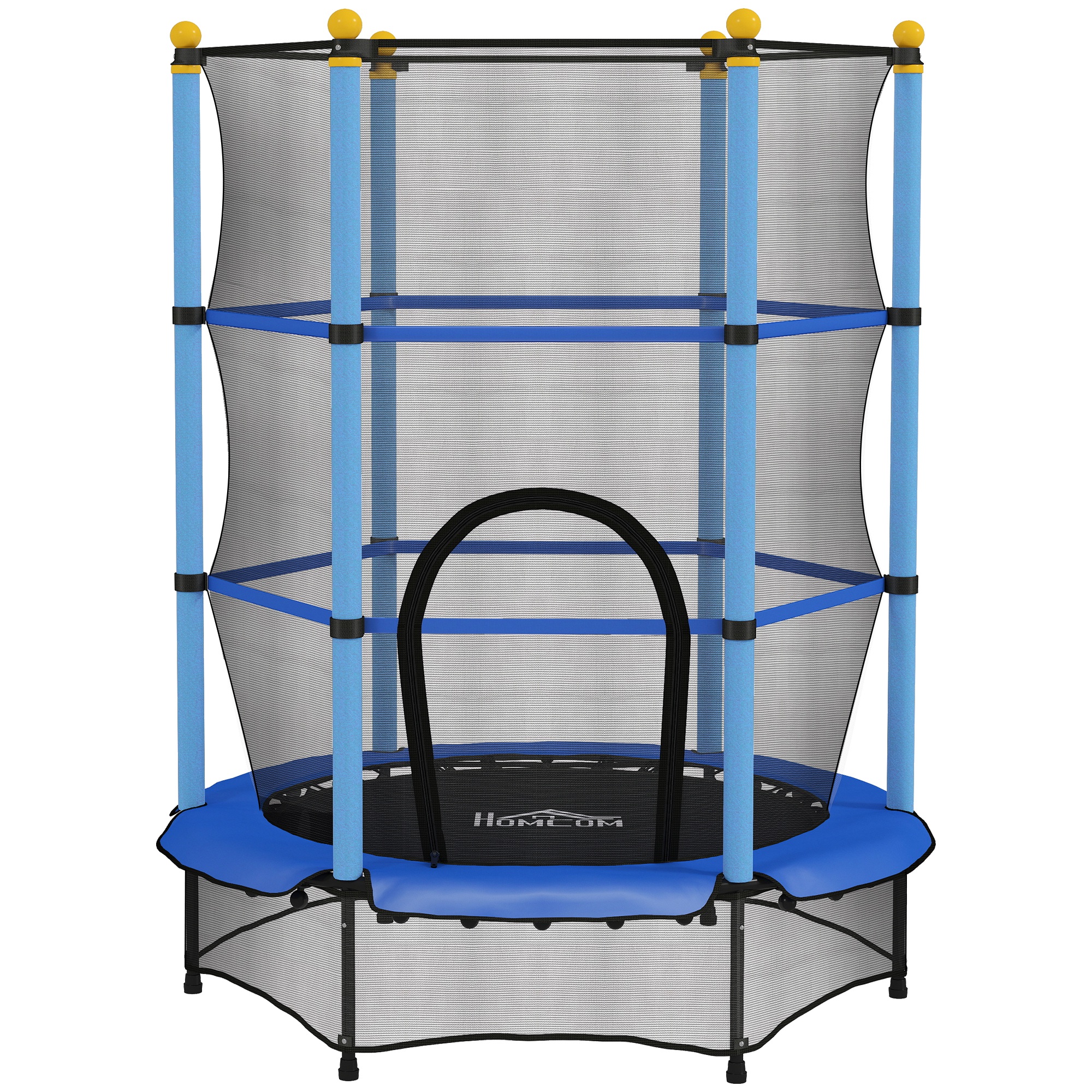 HOMCOM Trambolină Elastică pentru Copii cu Plasă de Siguranță și Țevi Căptușite, Vârstă 3-10 Ani, Ø140x190 cm, Albastru | Aosom Romania