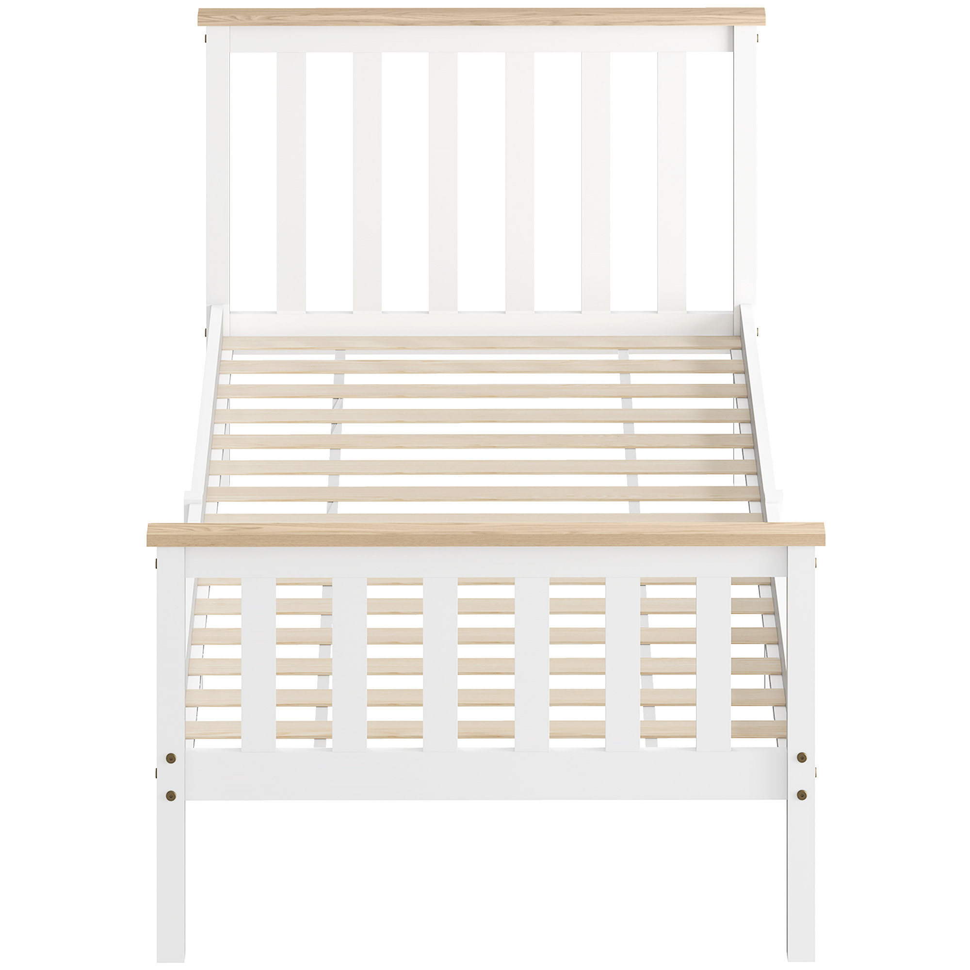 Cadre de lit simple, cadre de lit en bois, espace de rangement inférieur, pin massif, blanc
