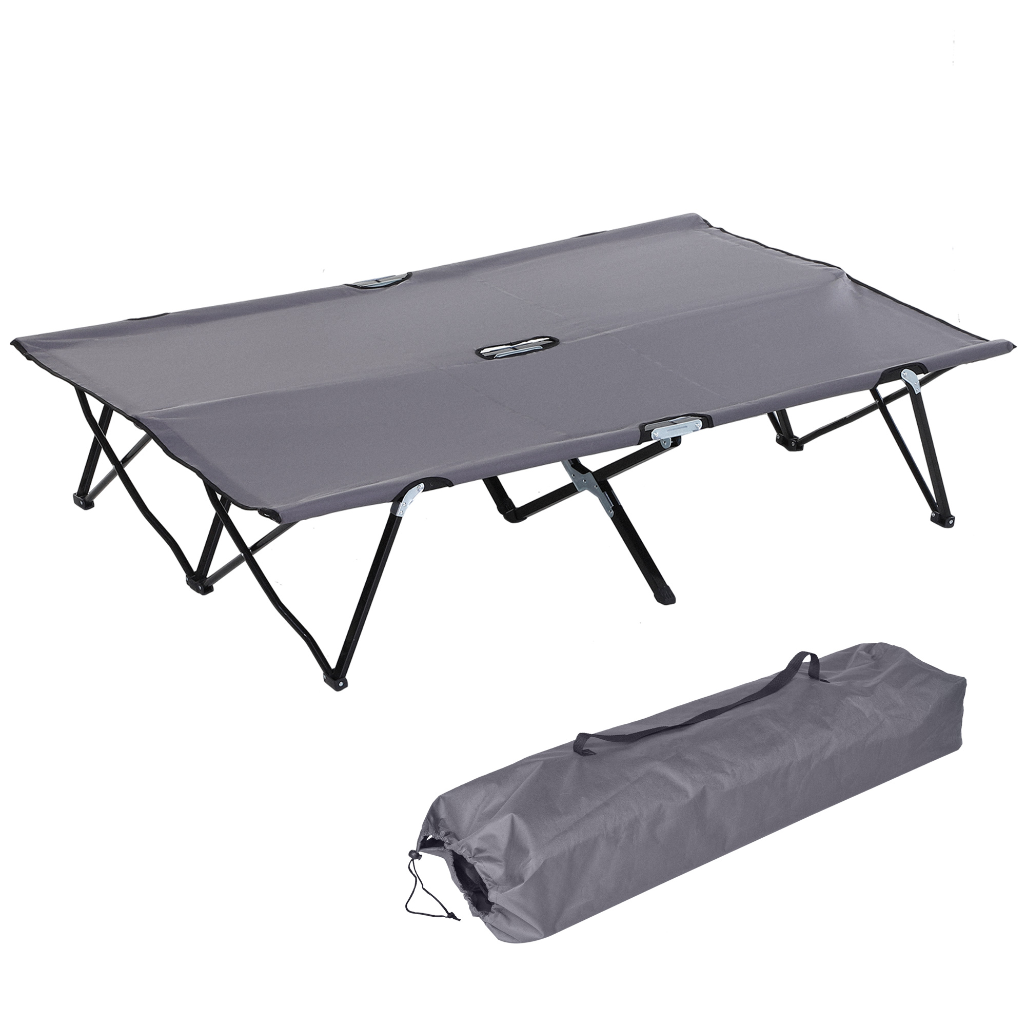 Outsunny Campingbett Klappbar für 2 Personen Feldbett Klappbett mit Tragetasche bis 136 kg belastbar Stahl Oxford Grau 193 x 125 x 40 cm   Aosom – Outsunny