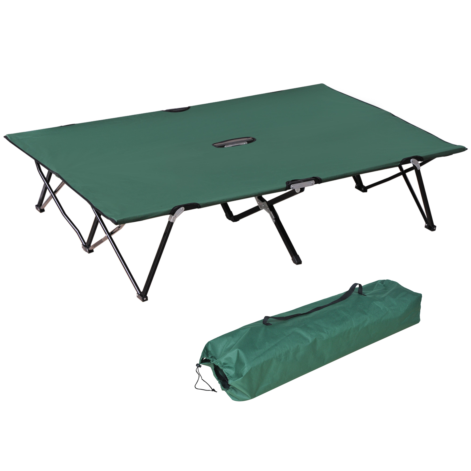 Outsunny Campingbett für 2 Personen bis 136 kg belastbar Klappbett mit Tragetasche Oxford Grün Schwarz 193 x 125 x 40 cm für Outdoor Abenteuer   Aosom.de – Outsunny