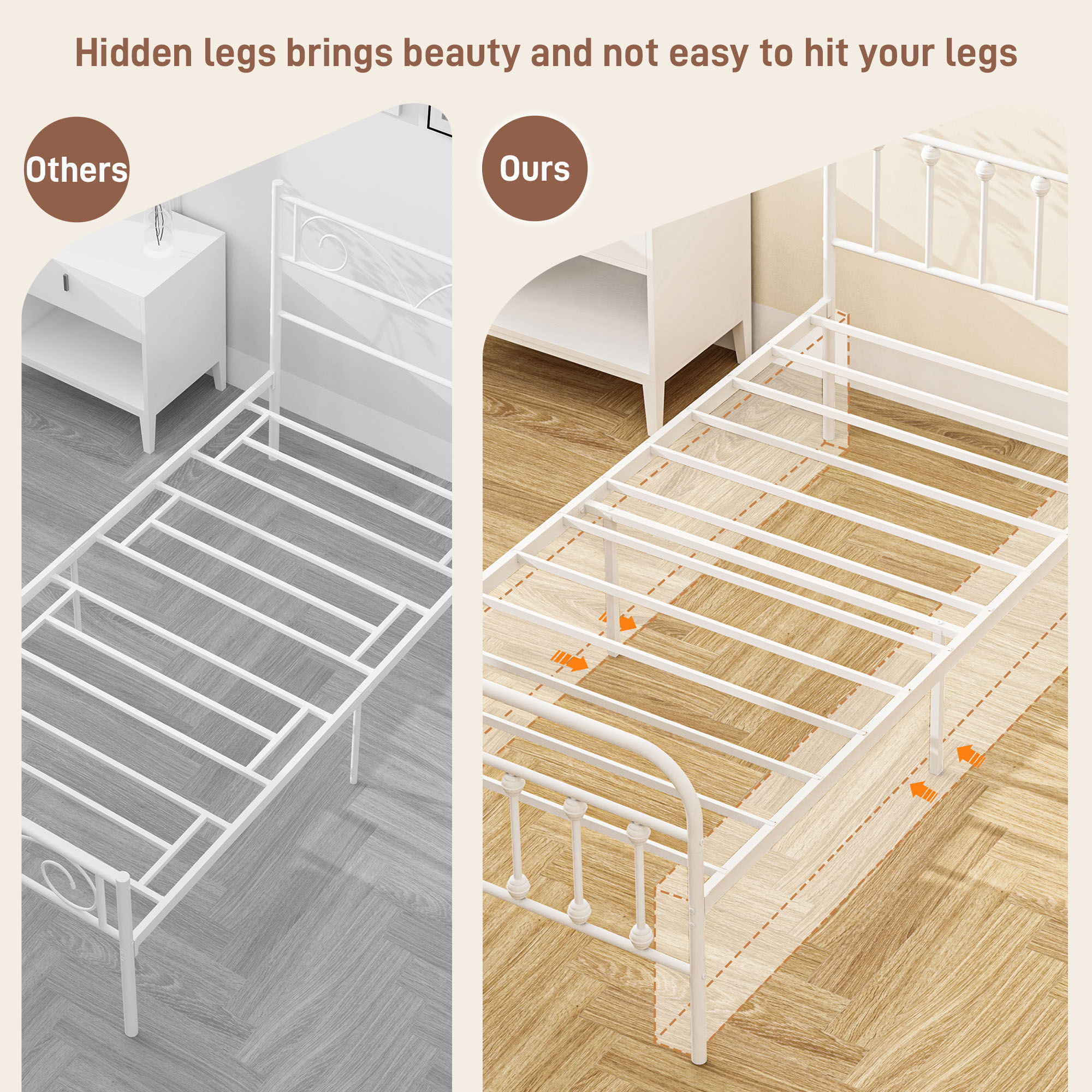 HOMCOM Single Minimalistic Metal Bed Frame White 8