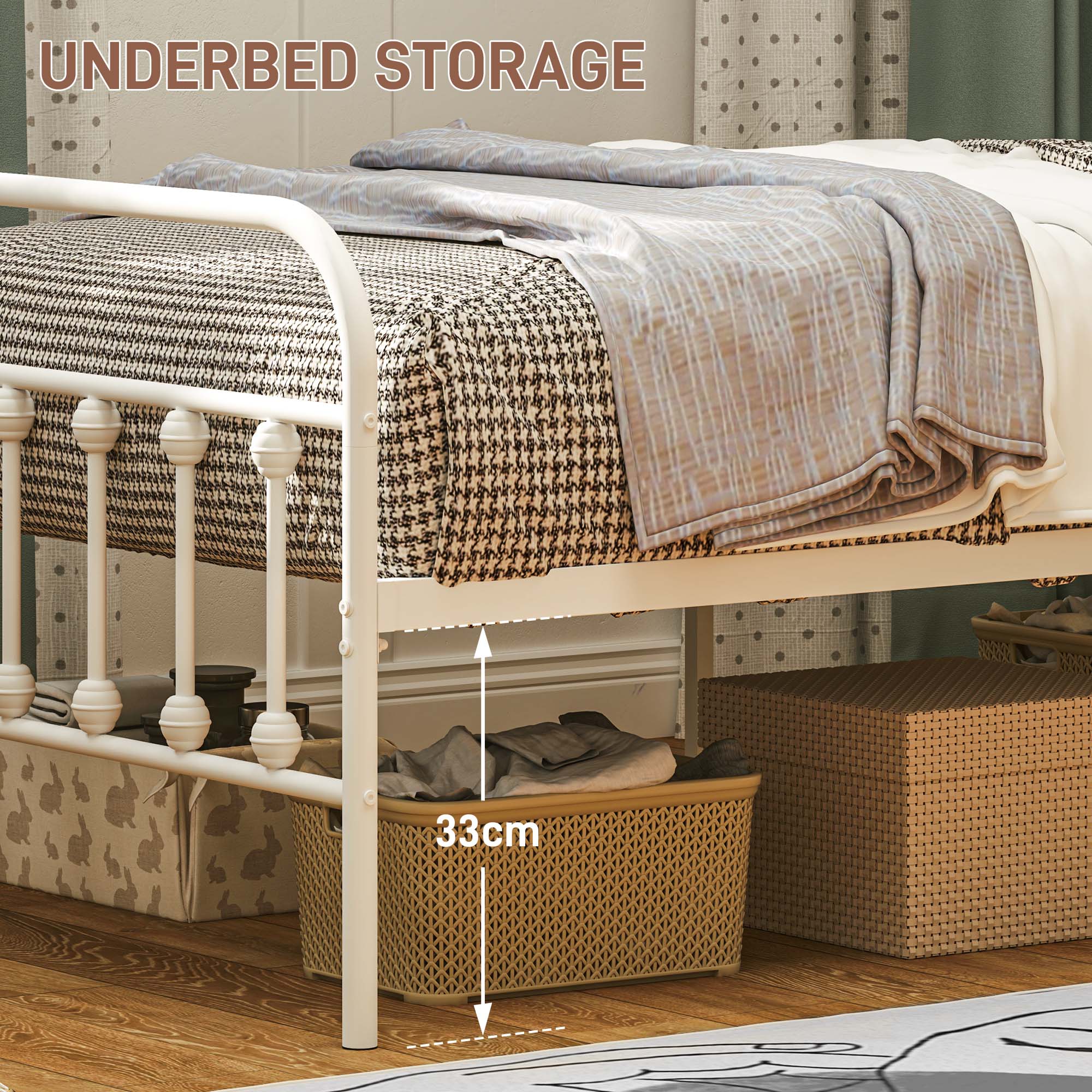 HOMCOM Single Minimalistic Metal Bed Frame White 5