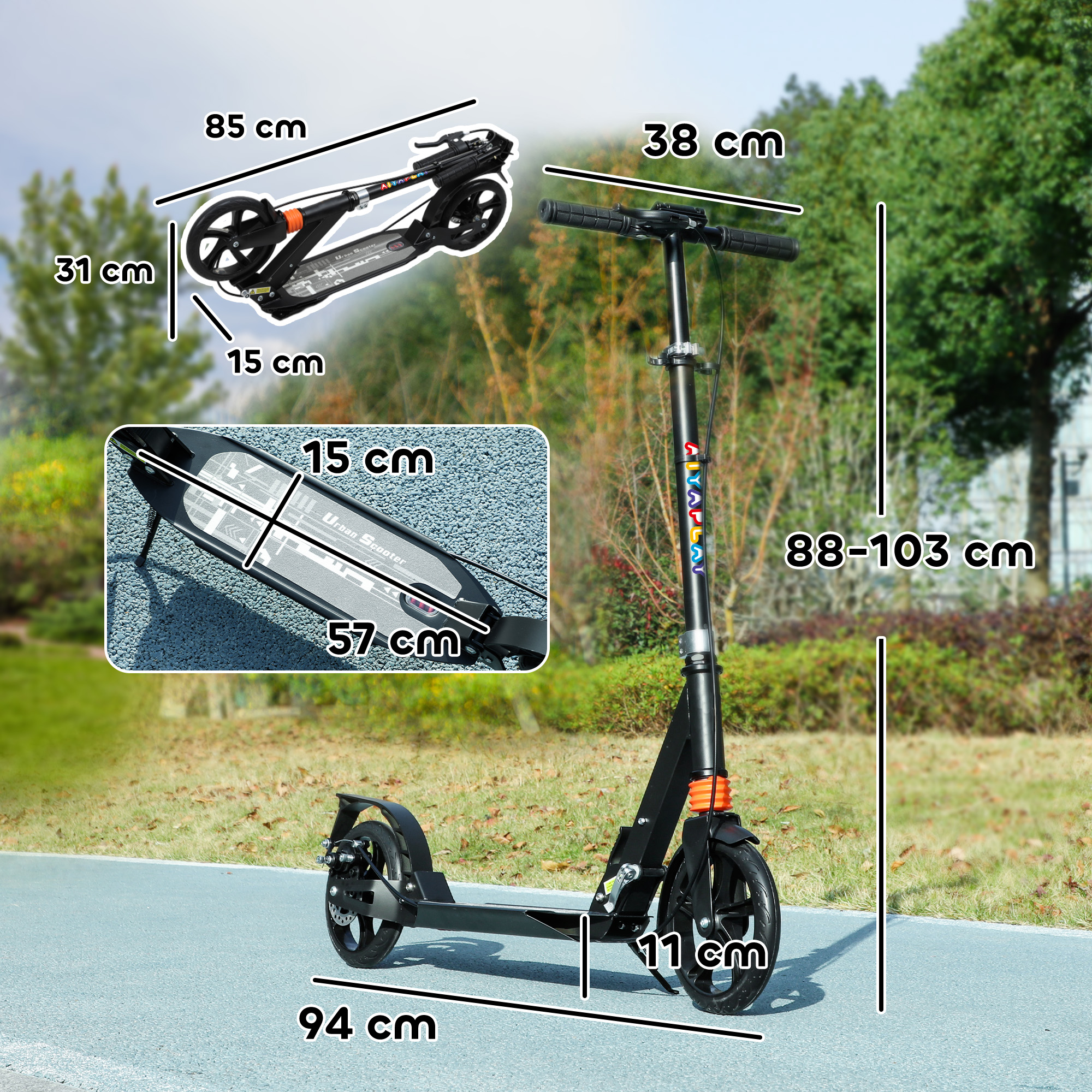 AIYAPLAY Monopattino Bambini 3-8 Anni, Pieghevole, Ruote LED, Altezza Regolabile 73-89 Cm, Doppio Freno - 2