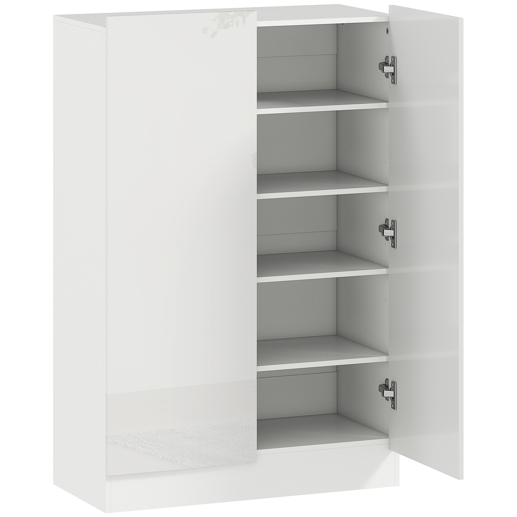 HOMCOM Zapatero Entrada Recibidor con 2 Puertas con Cierre Suave y Estantes Ajustables para 20 Pares de Zapatos Blanco Brillo