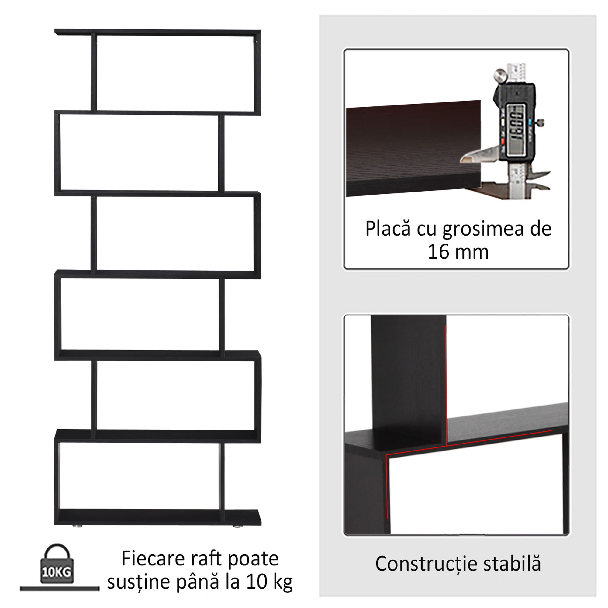 Biblioteca din Lemn cu 6 Rafturi, 80x24x191 cm, Negru [5]