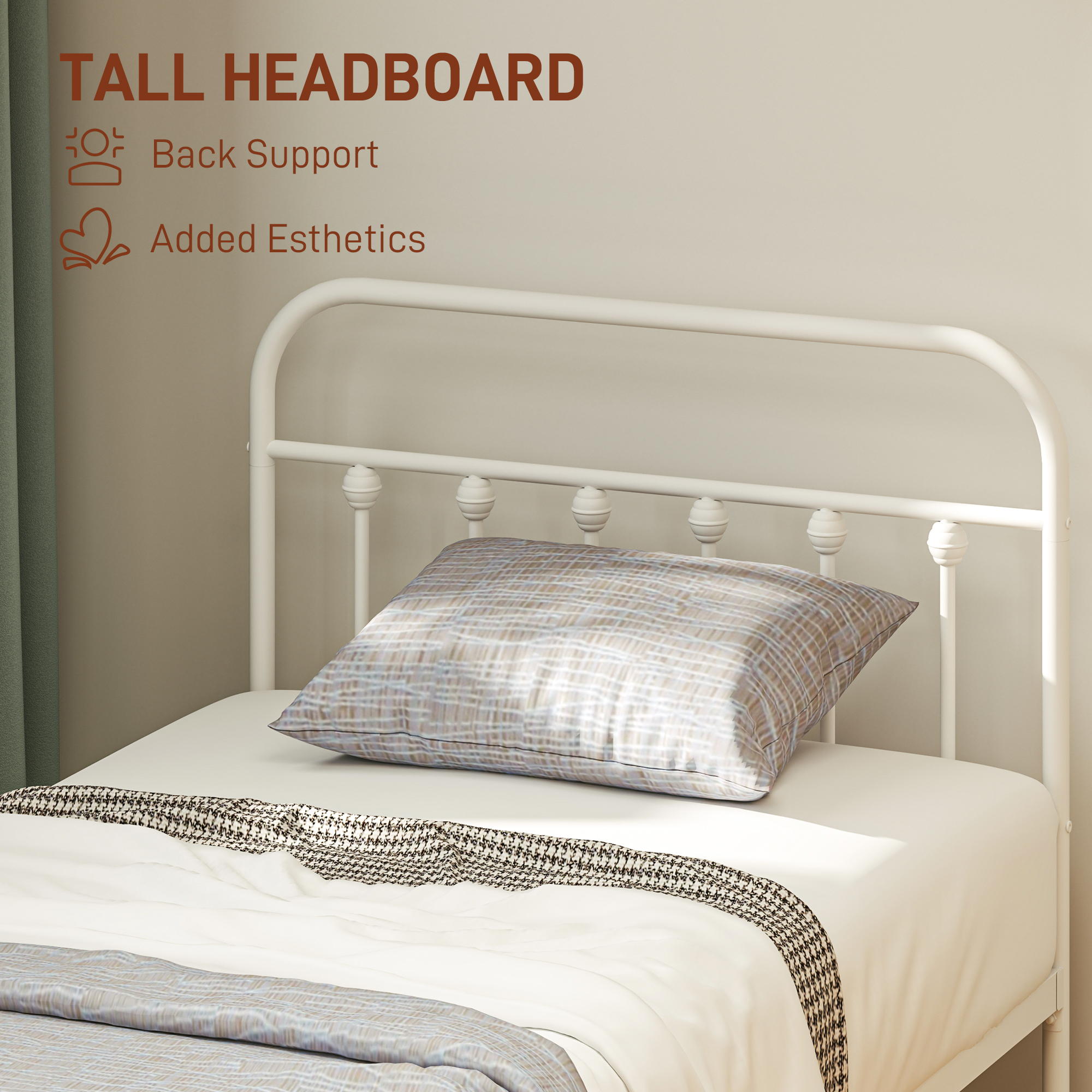 HOMCOM Single Minimalistic Metal Bed Frame White 4