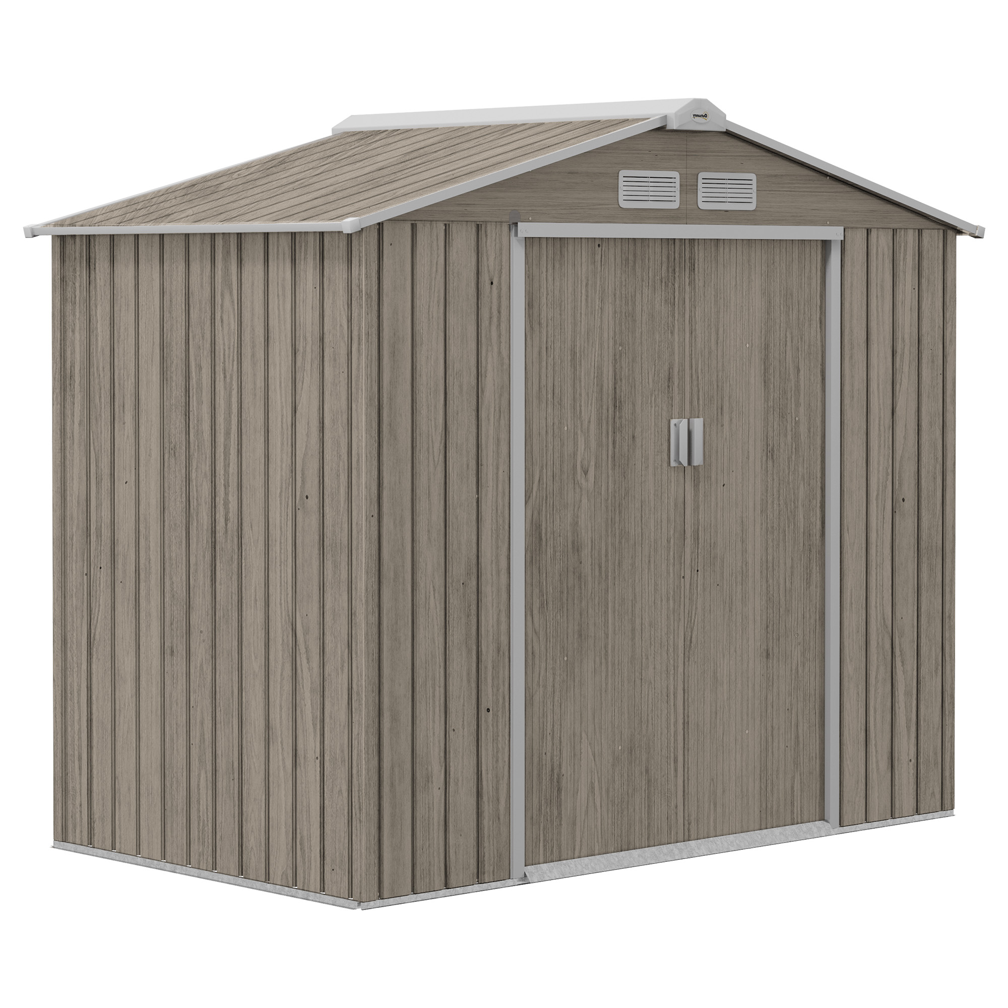 Outsunny Căsuță de Grădină pentru Unelte cu Orificii de Aerisire și Dublă Ușă Culisantă cu Blocare 213x130x185 cm Maro | Aosom Romania