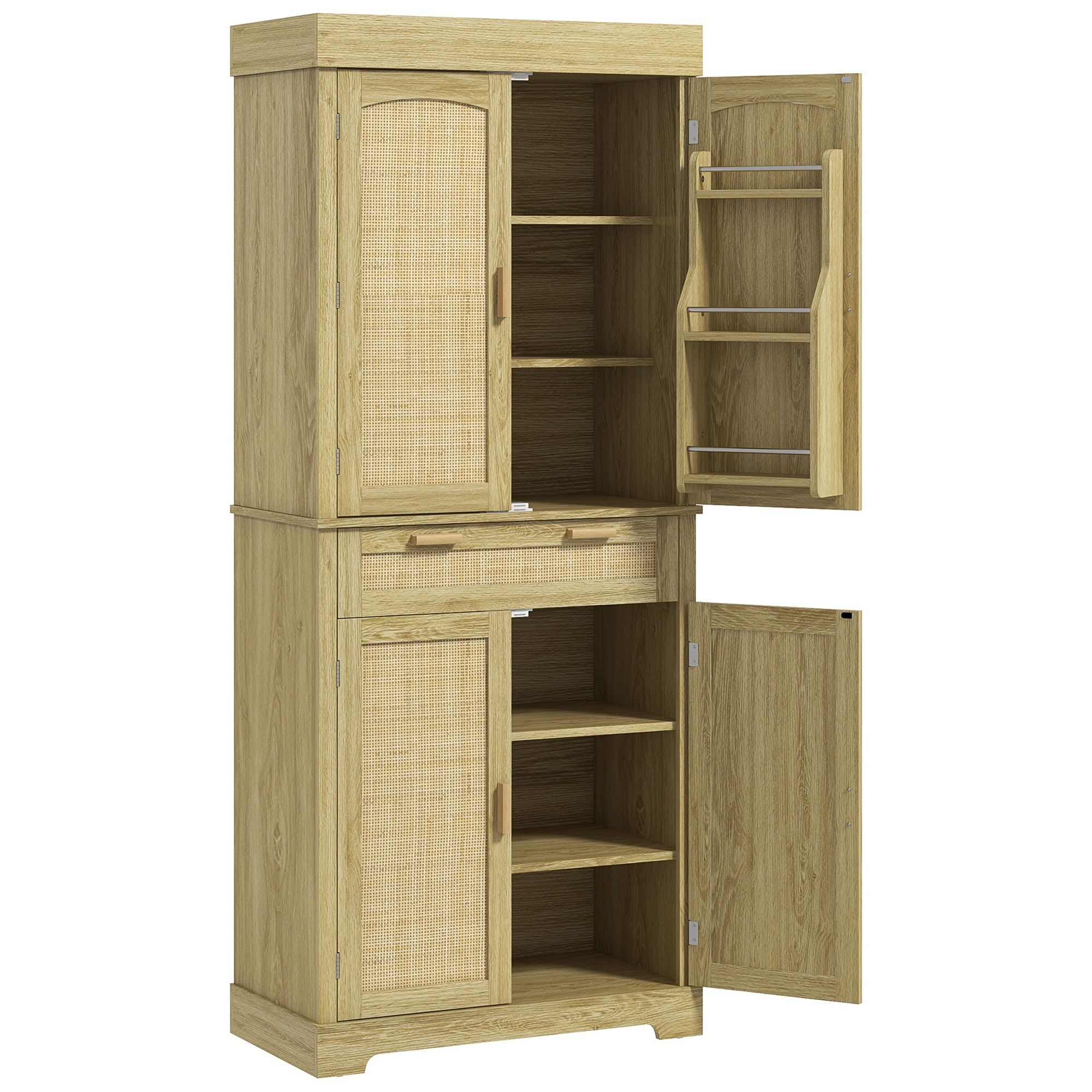 HOMCOM Dulap Bucătărie 76×40×183 cm cu 2 Uși și Sertar, Rafturi Condimente, Stejar | Aosom Romania