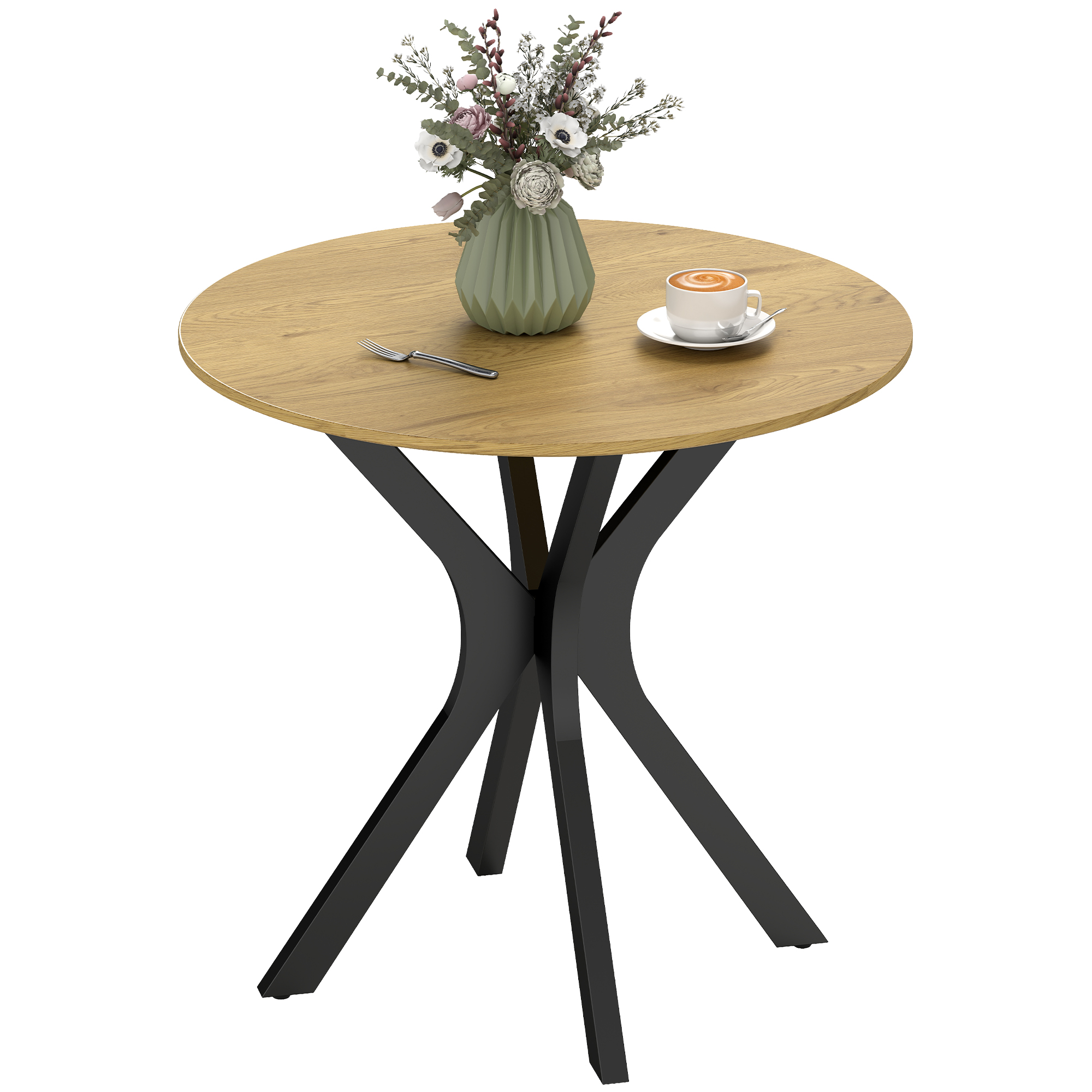 HOMCOM Ronde Eettafel Modern Design Natuurlijk Hout Ø78x75 cm Compact voor 2 Personen Robuuste Constructie Gelakt MDF | Aosom.nl