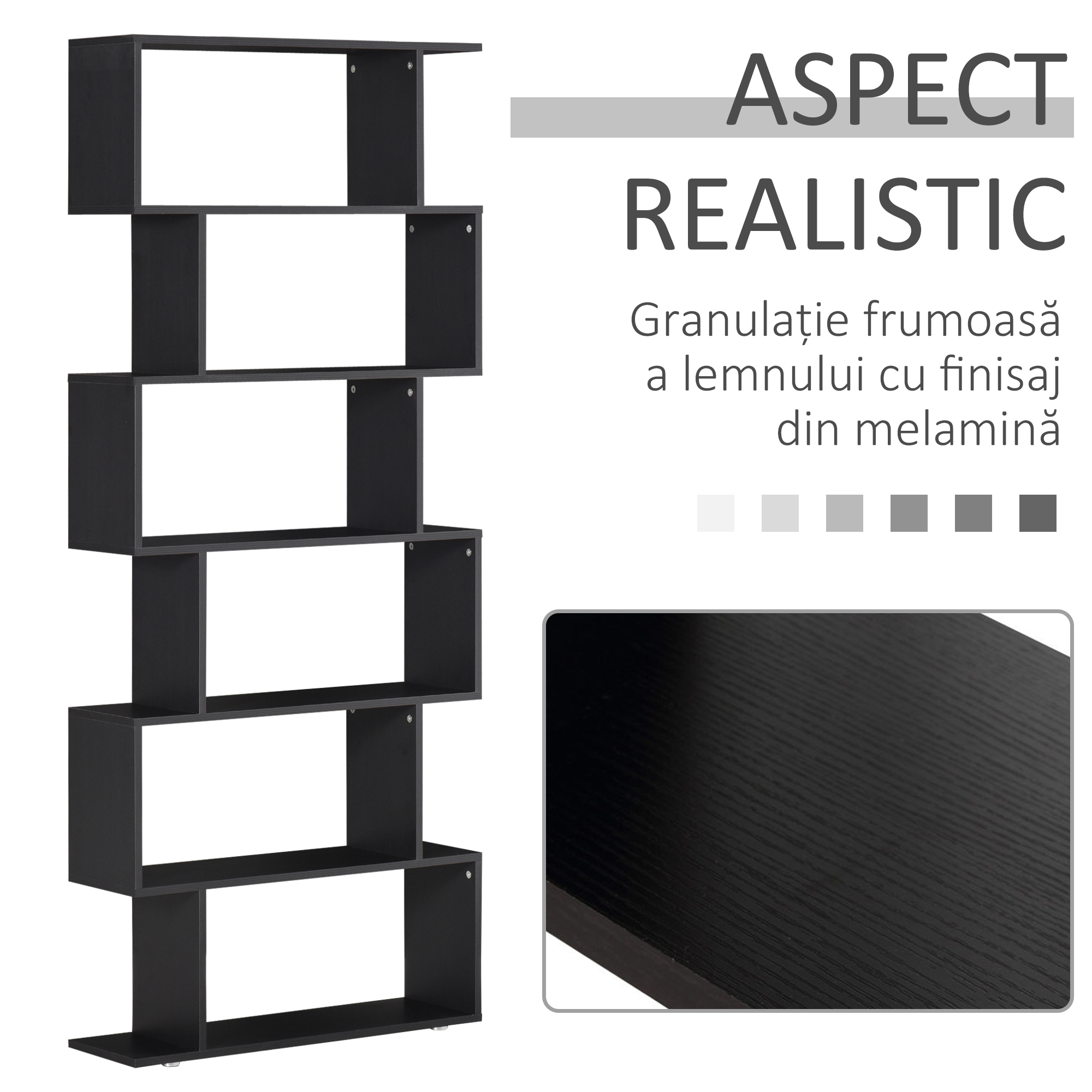  Biblioteca din Lemn cu 6 Rafturi, 80x24x191 cm, Negru [4]