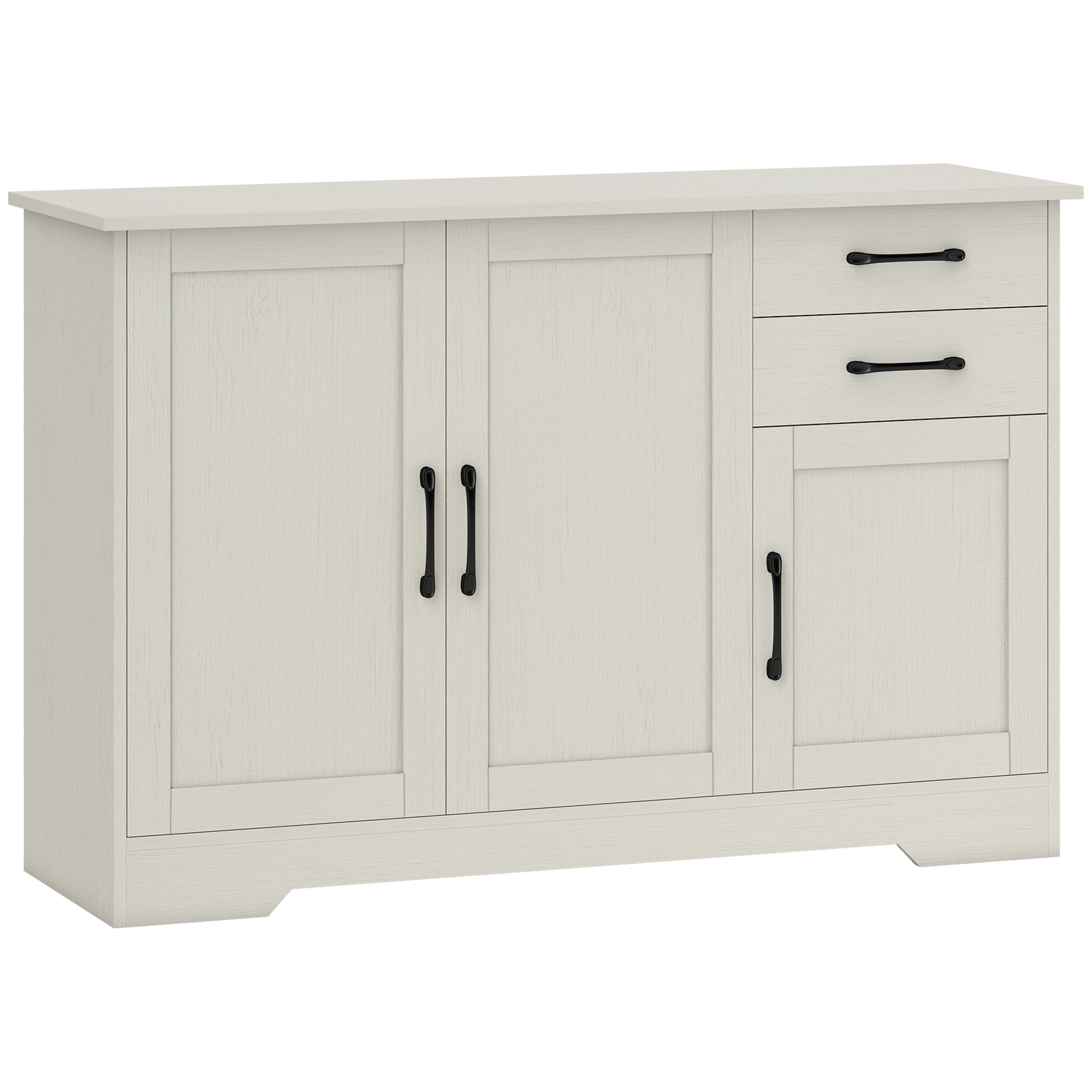 HOMCOM Sideboard 3 Türen, Modernes Sideboard für Wohnzimmer, mit 2 Schubladen, Verstellbarem Regal, für Esszimmer, Eingang, Schlafzimmer, Cremeweiß, 120x38x79 cm Aosom