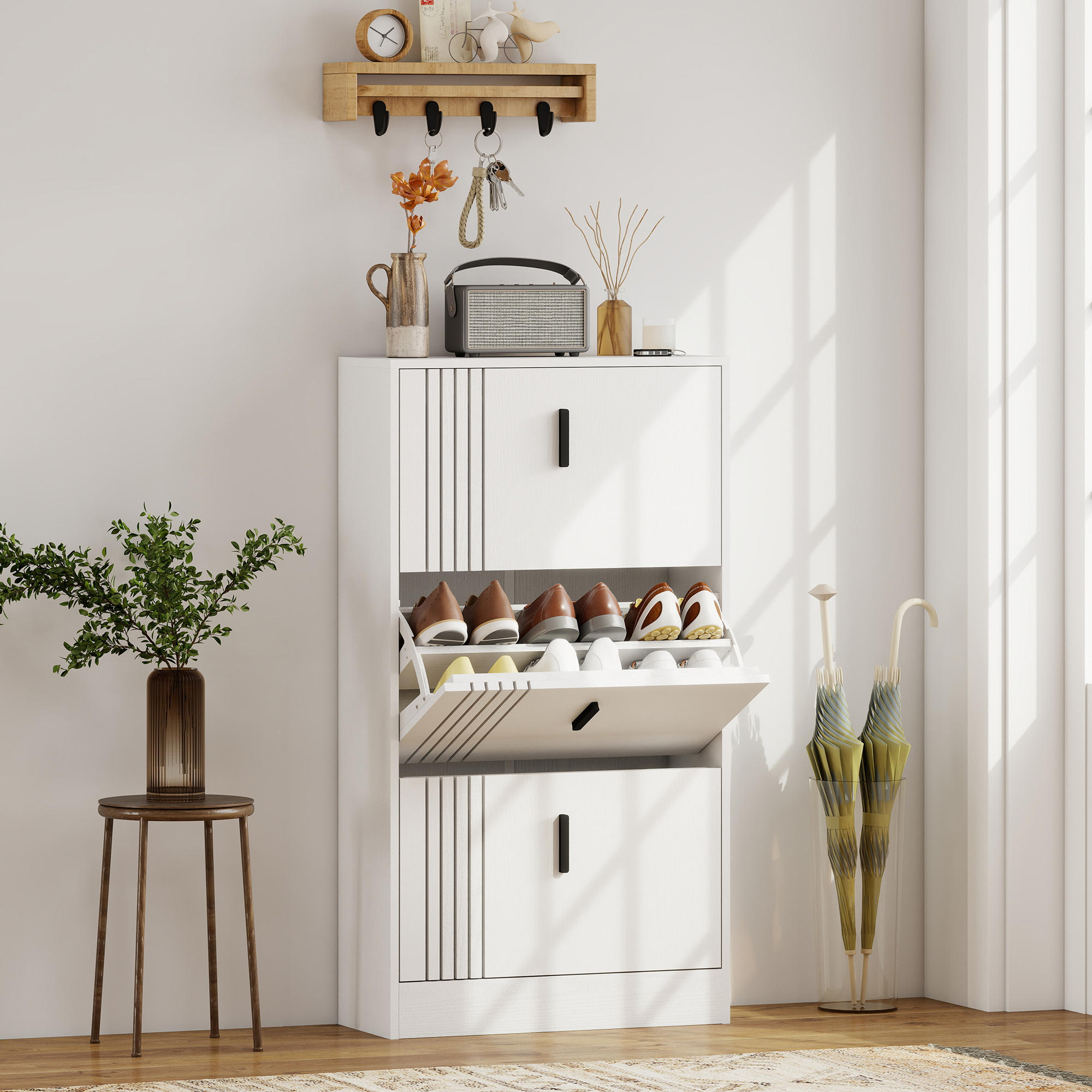 HOMCOM Schuhschrank mit 3 Klappen, 18 Paare, Schuhschrank 3 Fächer, großer günstig online kaufen