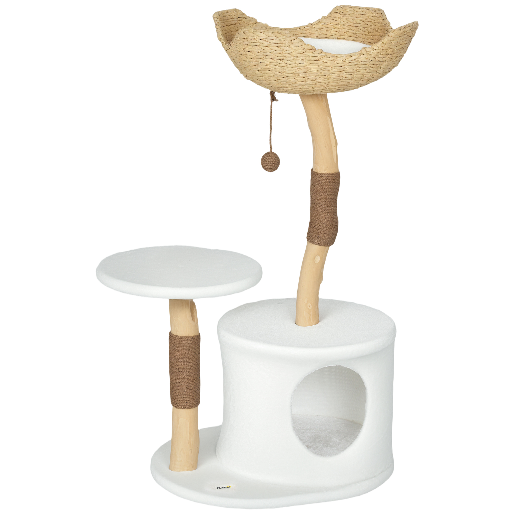 PawHut Árbol de gato torre de juegos para gatos rascadores plataforma cama cueva cojín mullido lavable, 55 x 45 x 102 cm blanco