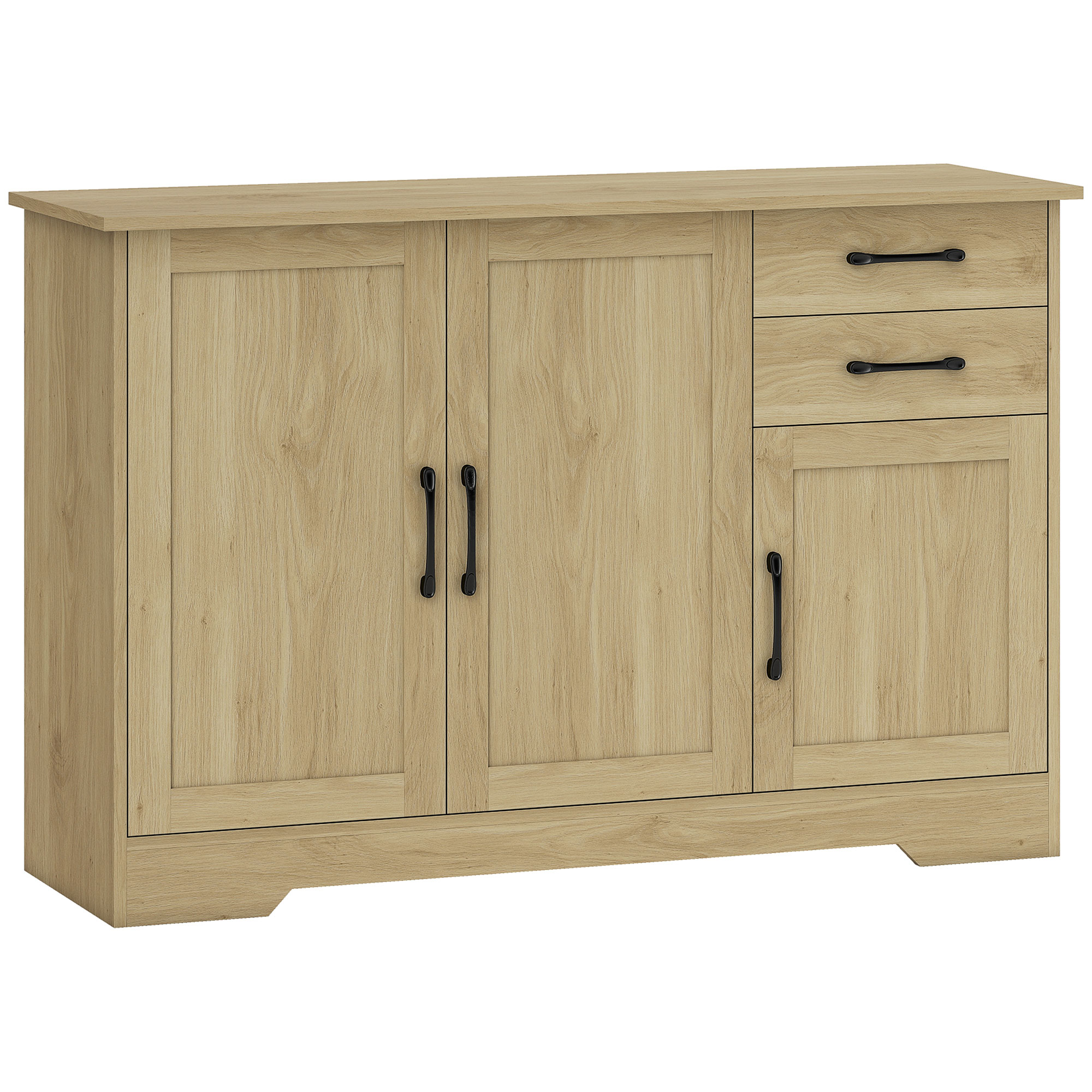 HOMCOM Kommode 3 Türen, Moderner Wohnzimmer Schrank, mit 2 Schubladen, Verstellbares Regal, für Esszimmer, Eingang, Schlafzimmer, Natur, 120x38x79 cm Aosom