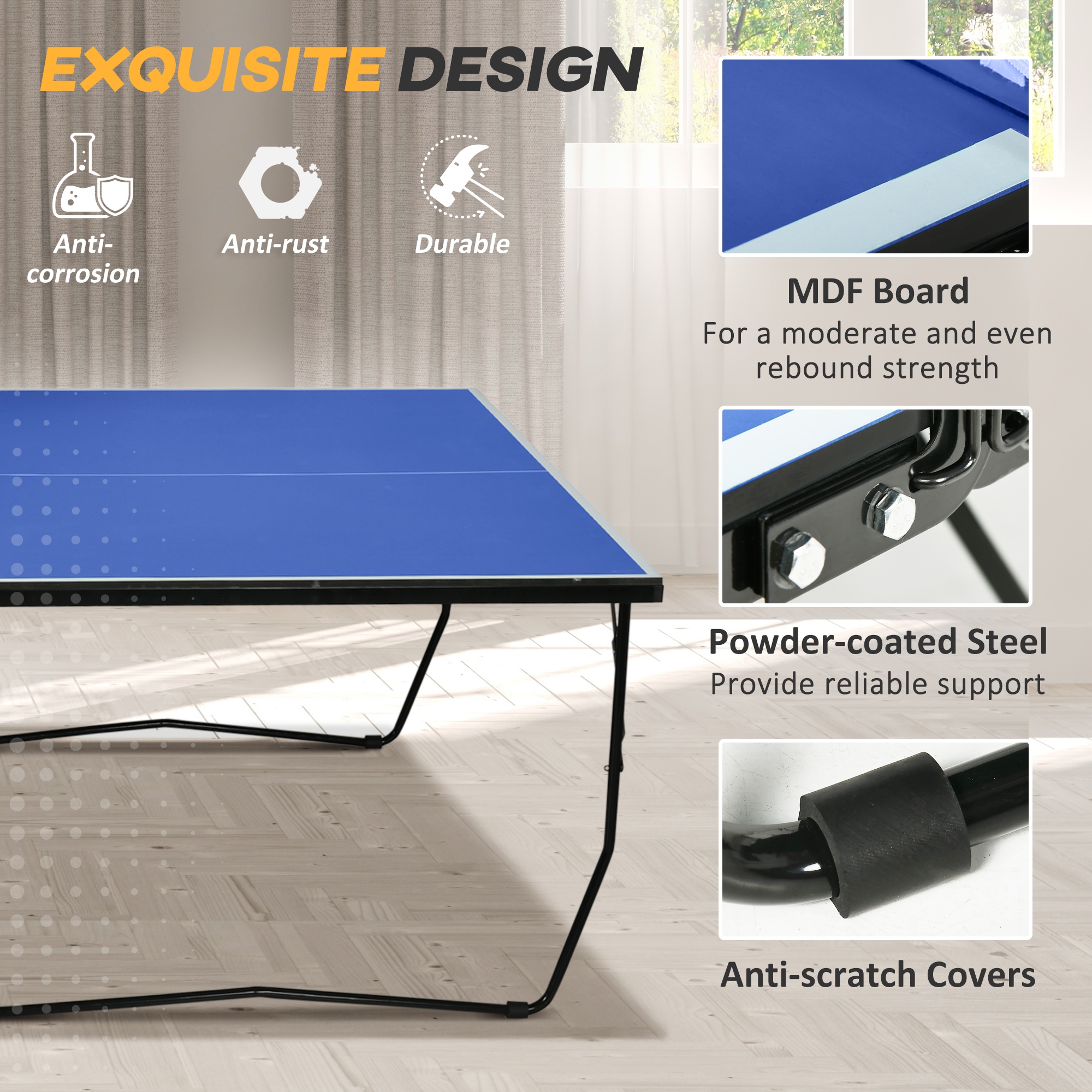 SPORTNOW 9FT Folding Tennis Table, with 8 Wheels, for Indoor Use, Blue 6