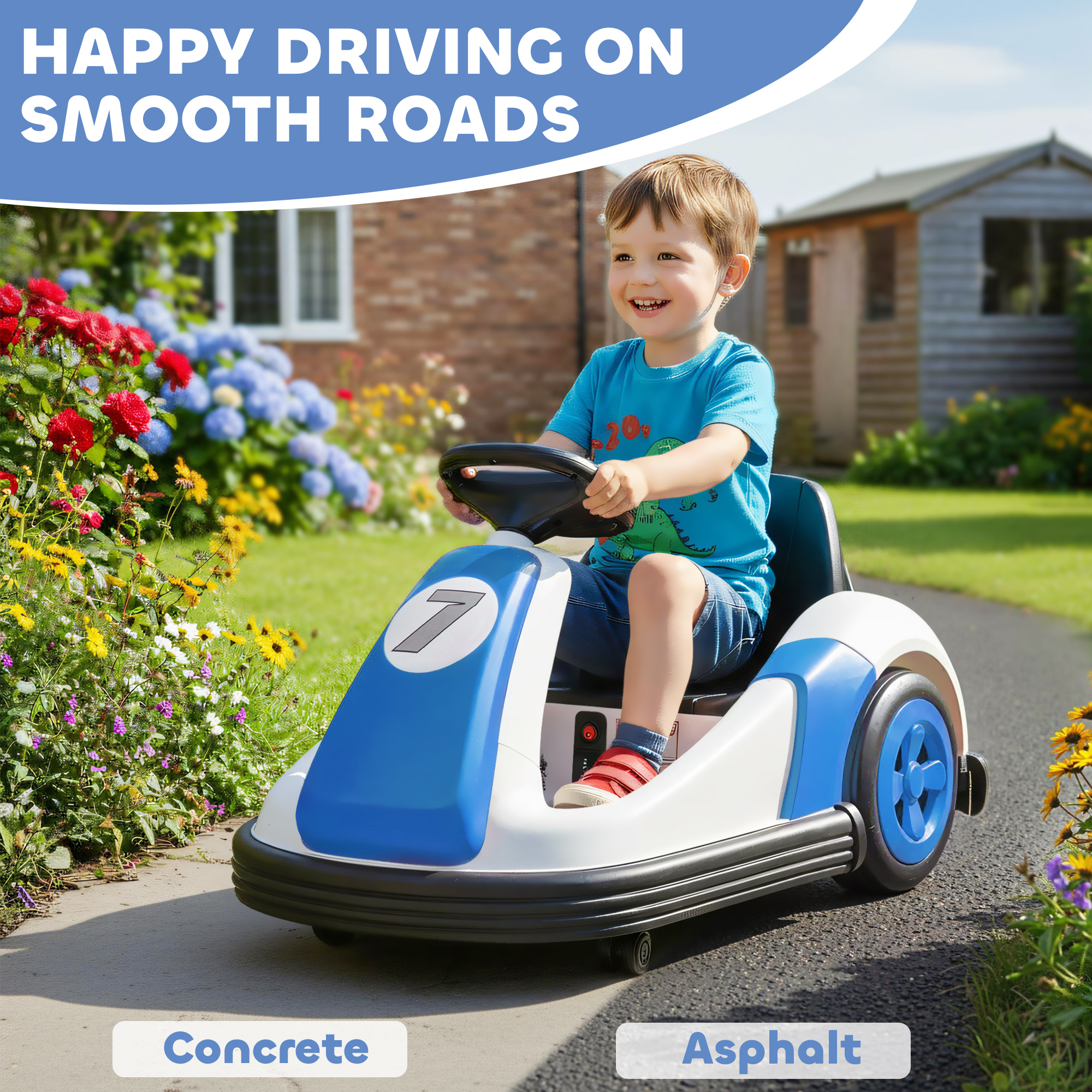 AIYAPLAY Kids Bumper Car with 360-Degree Rotation, 6V Electric Ride On Car with Music and Horn for 3-8 Years Old, Blue 8
