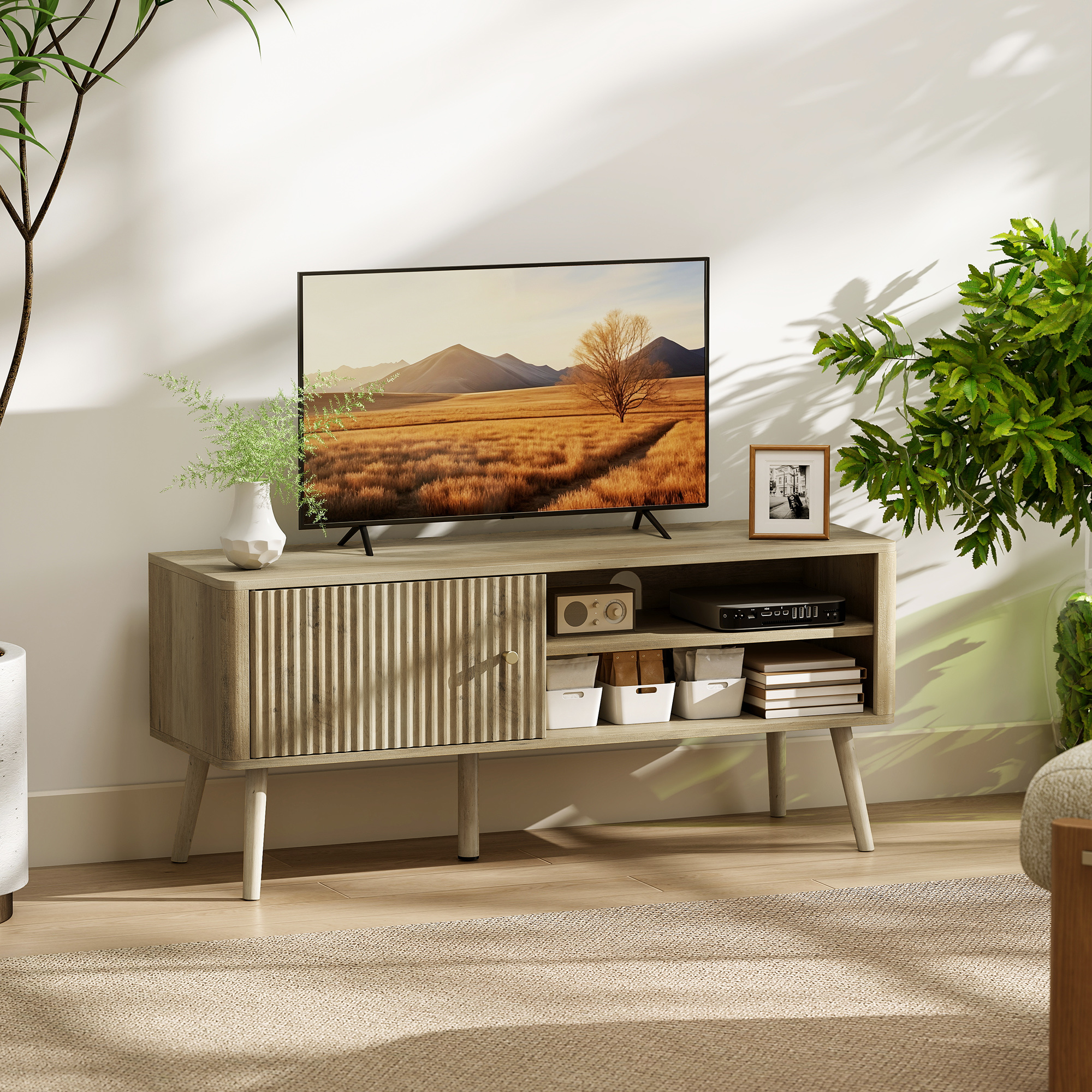 HOMCOM TV‑Lowboard 115 cm – TV‑Möbel für bis zu 55 Zoll, Türschrank & offen günstig online kaufen