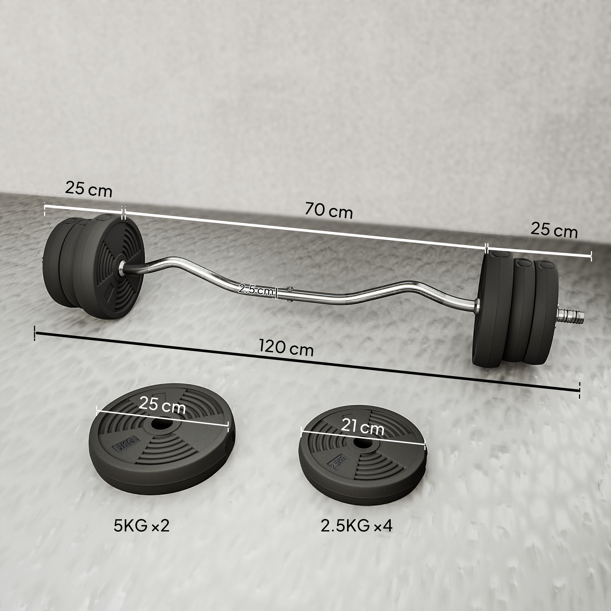 SPORTNOW 25kg Barbell Set, Adjustable Weights with Curl bar and Non-Slip Handle, for Women and Men Weight Lifting Training 3